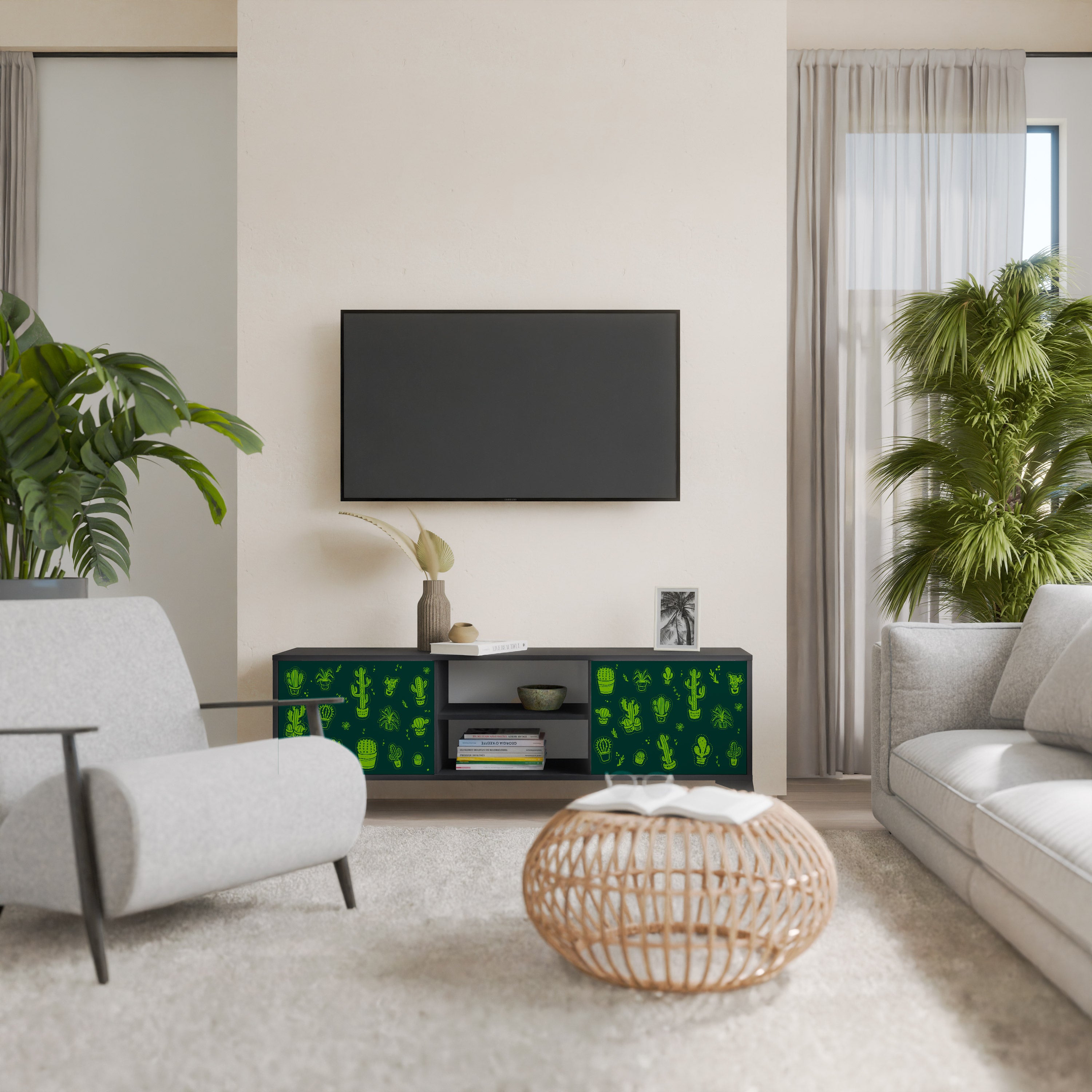 Mueble de TV de 2 puertas DESERT GREEN con acabado negro