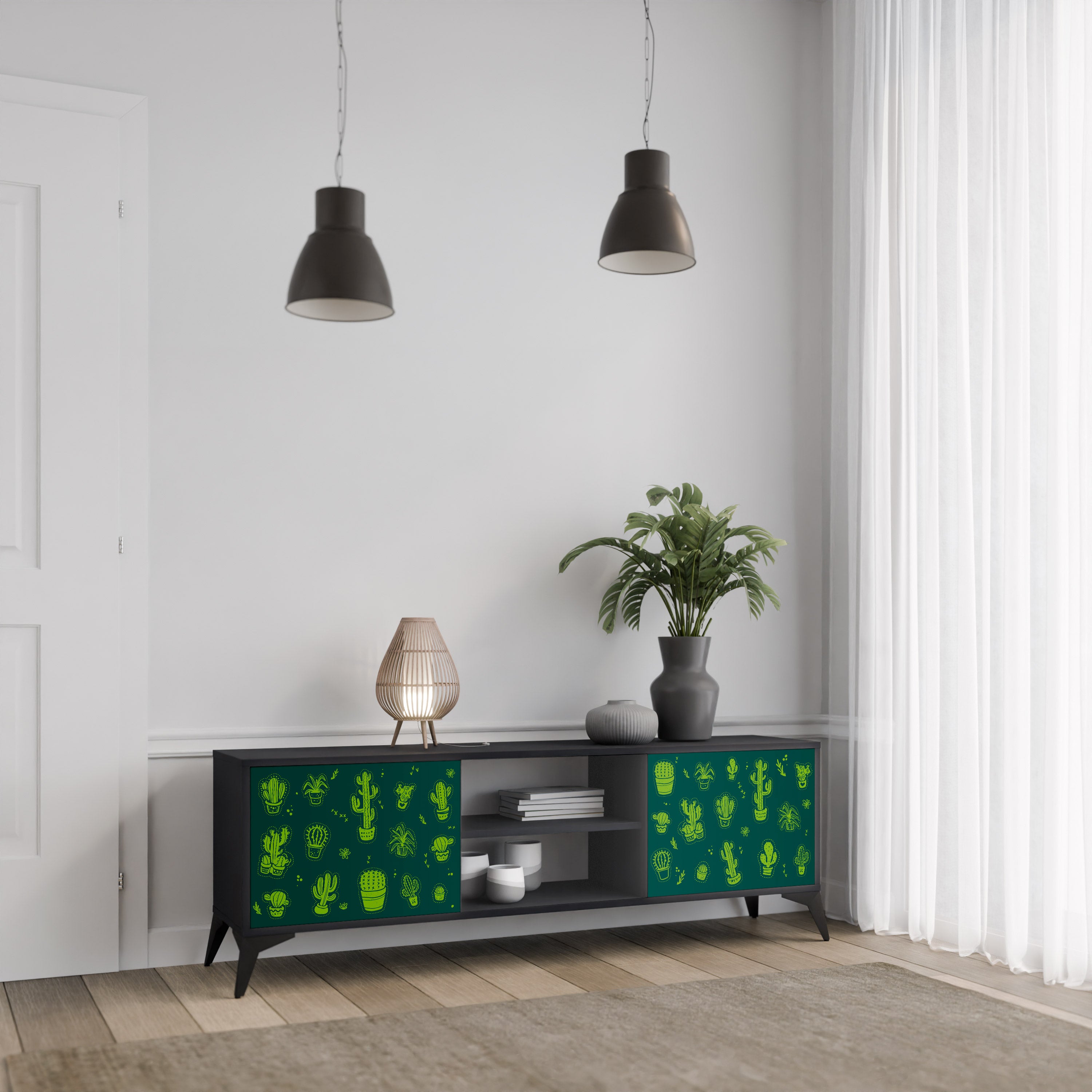 Mueble de TV de 2 puertas DESERT GREEN con acabado negro