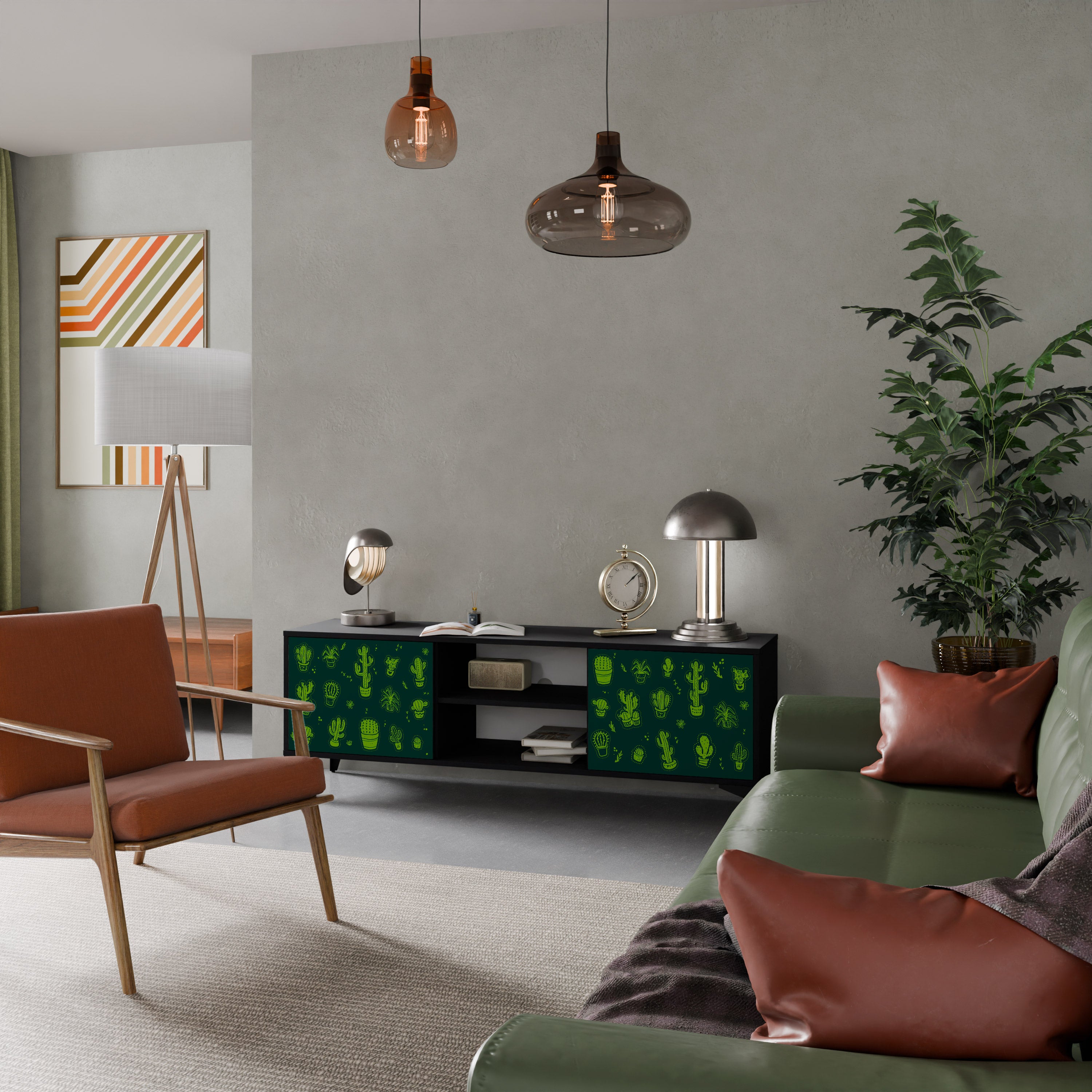 Mueble de TV de 2 puertas DESERT GREEN con acabado negro