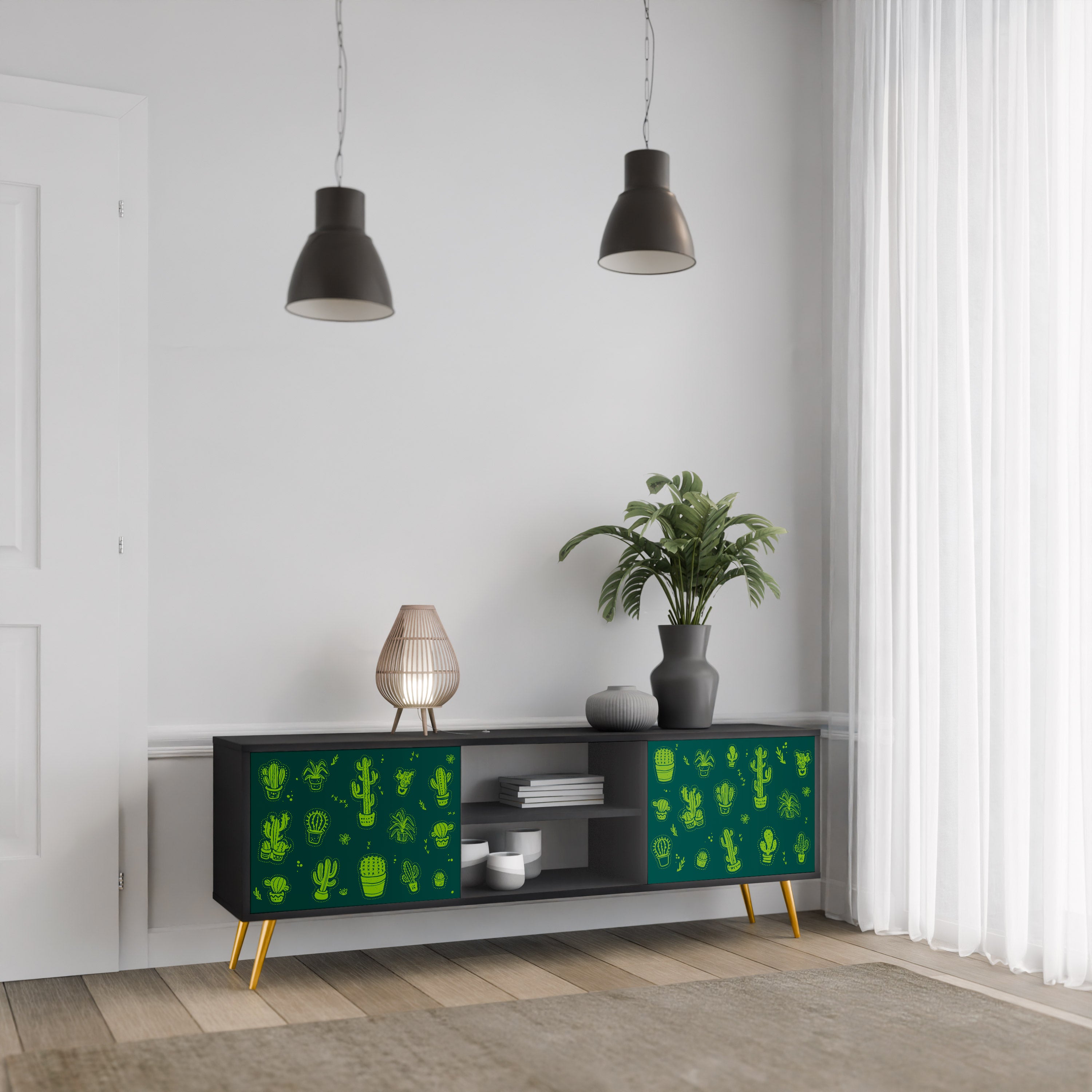 Mueble de TV de 2 puertas DESERT GREEN con acabado negro
