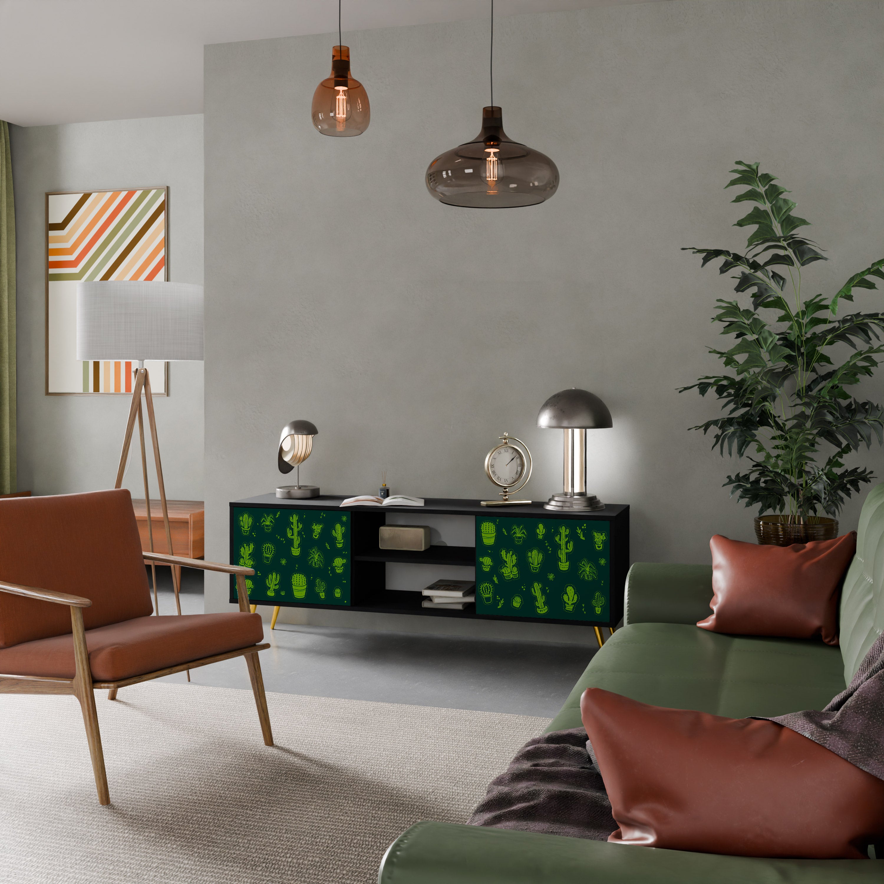 Mueble de TV de 2 puertas DESERT GREEN con acabado negro