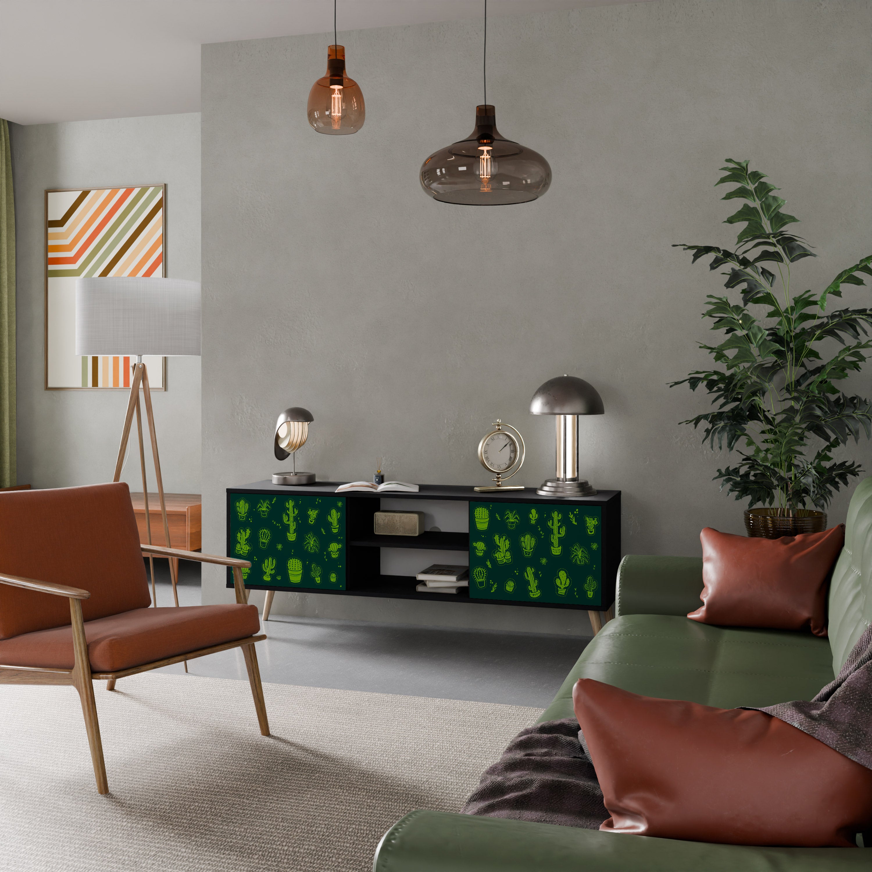 Mueble de TV de 2 puertas DESERT GREEN con acabado negro