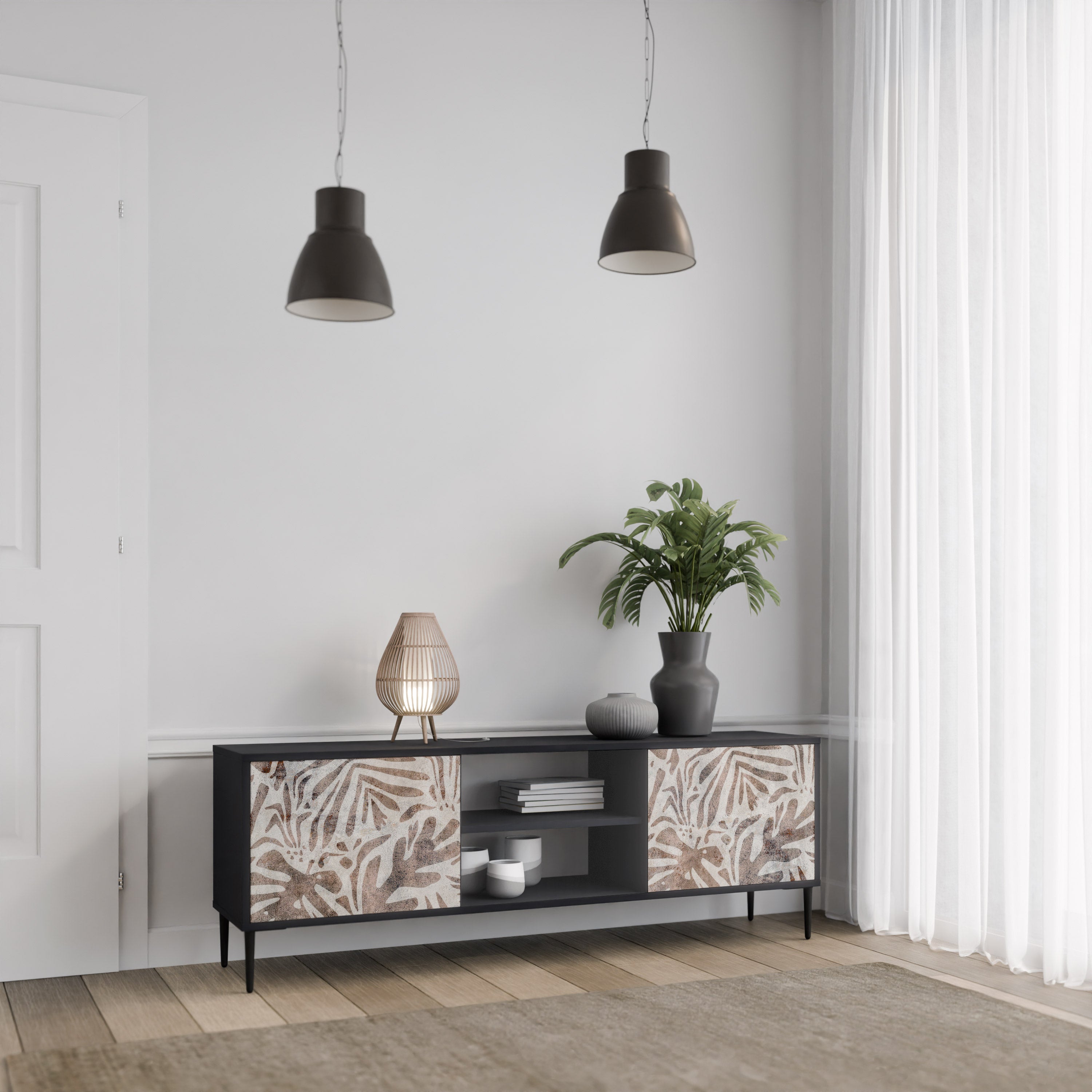 Mueble de TV de 2 puertas PASSING TIME en acabado negro