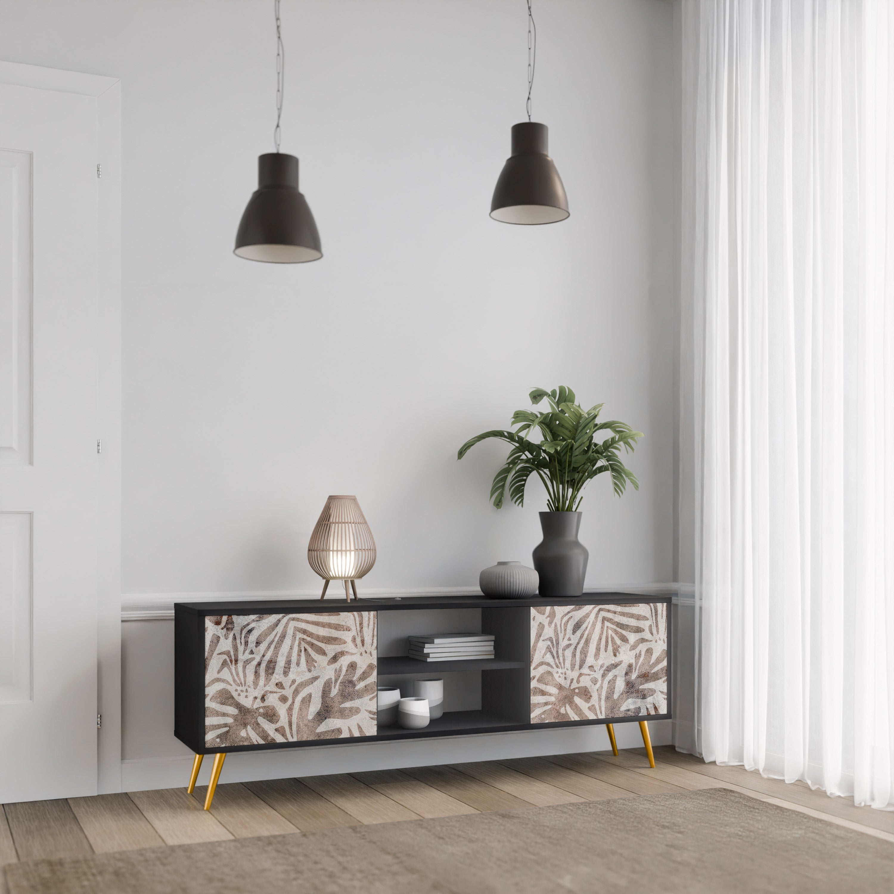 Mueble de TV de 2 puertas PASSING TIME en acabado negro