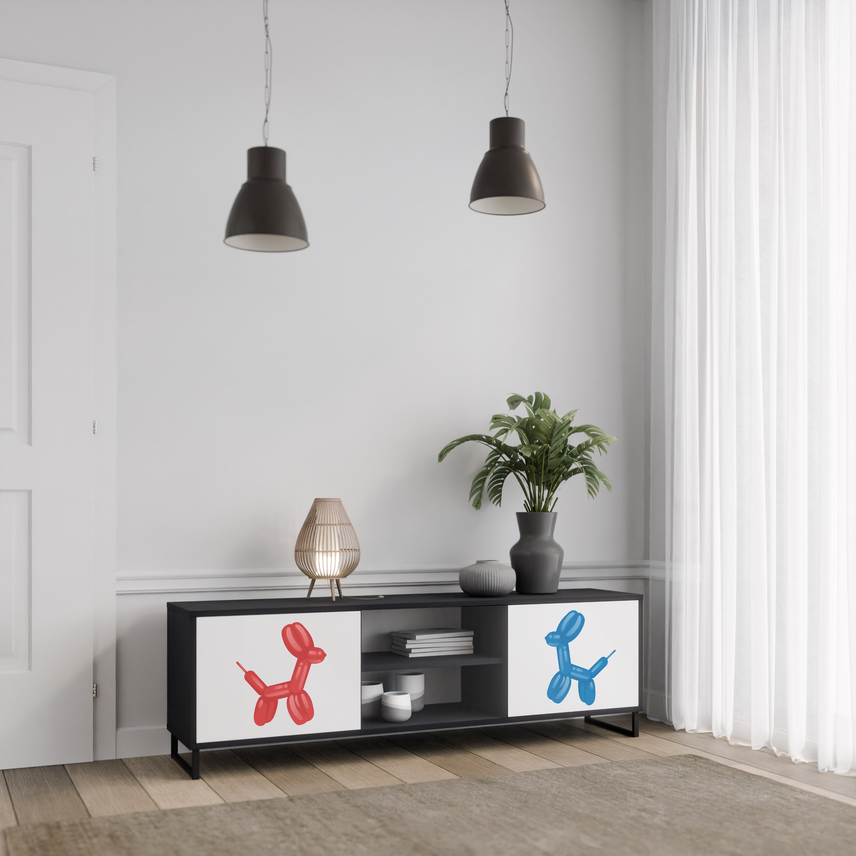 Mueble de TV de 2 puertas CHILDHOOD MEMORY con acabado negro