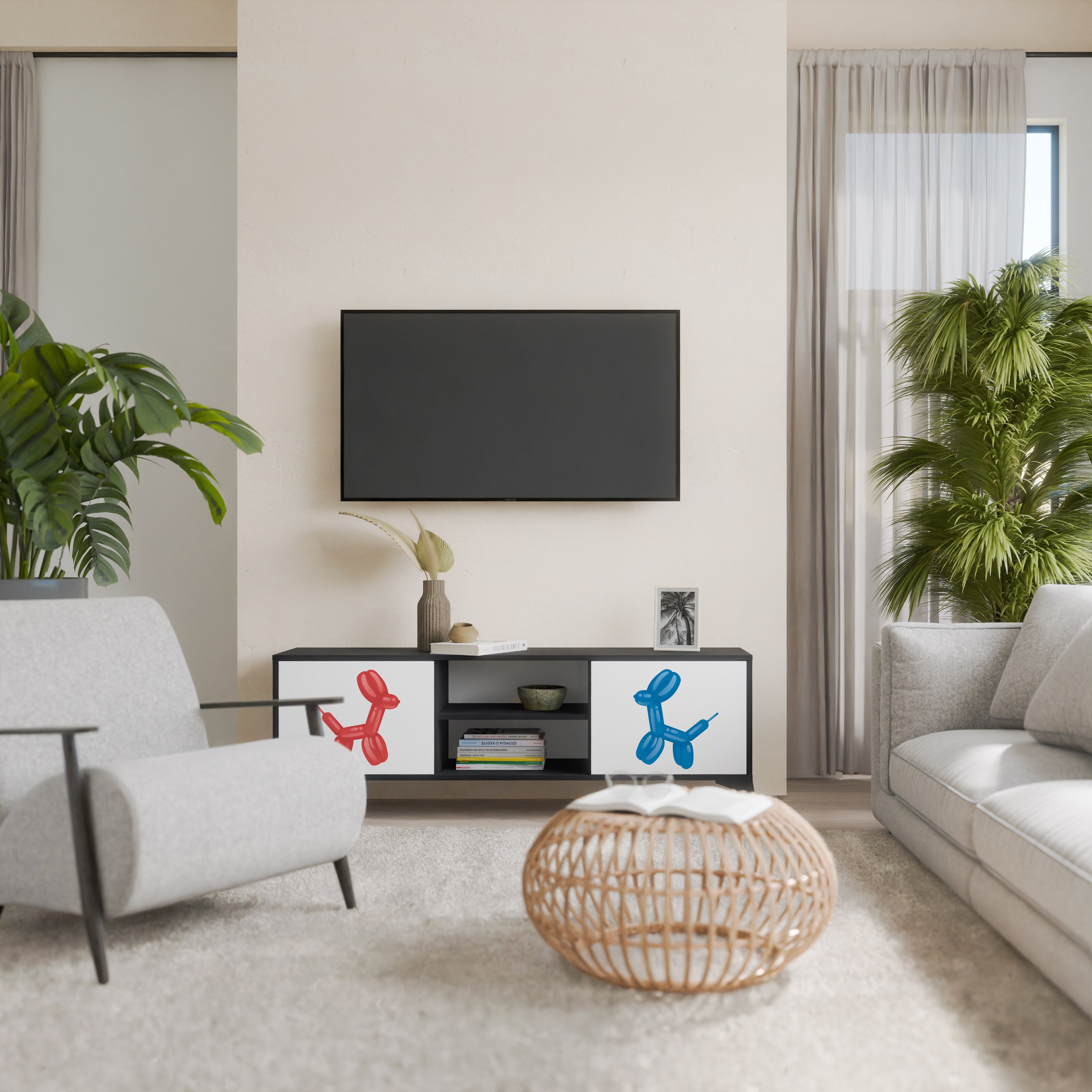 Mueble de TV de 2 puertas CHILDHOOD MEMORY con acabado negro