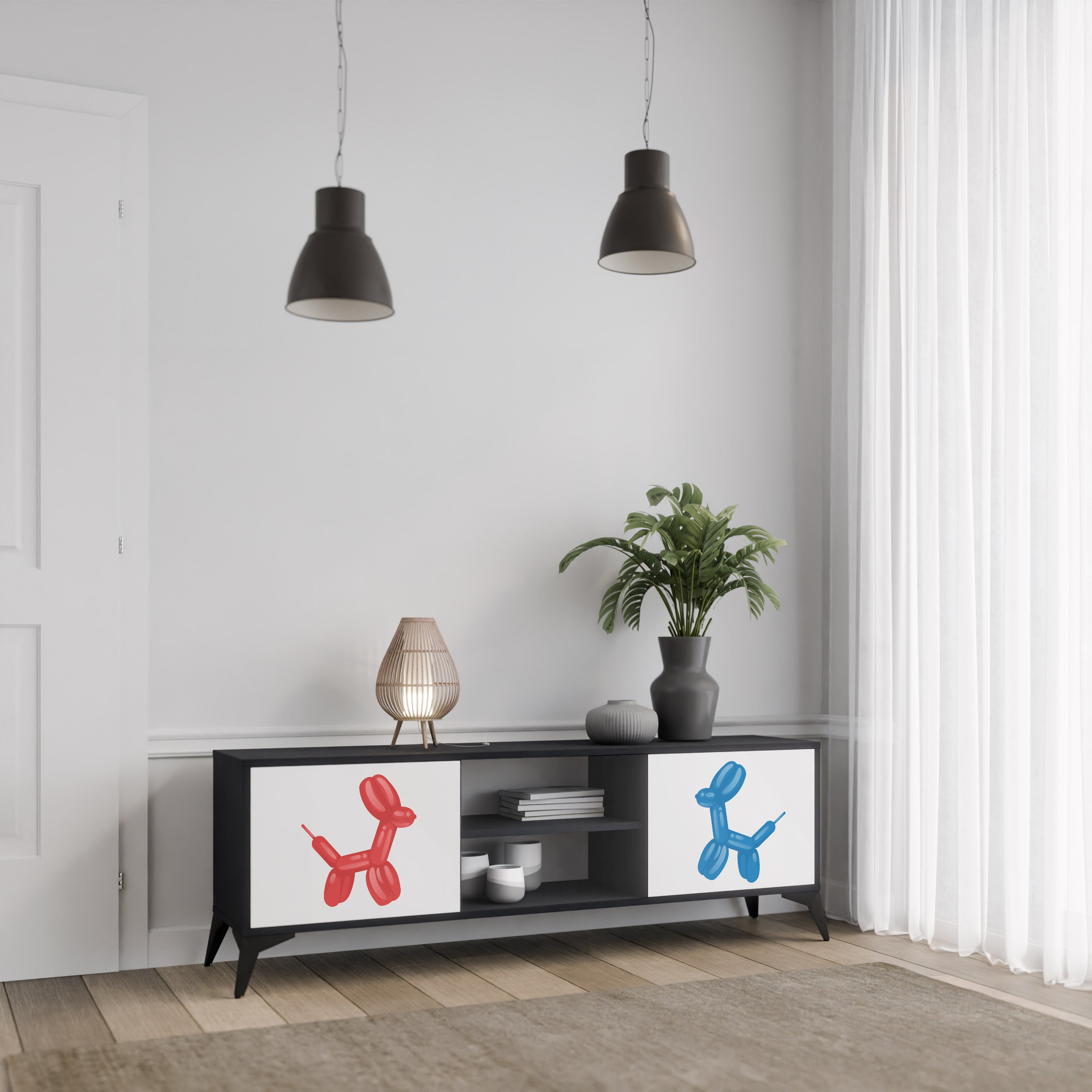Mueble de TV de 2 puertas CHILDHOOD MEMORY con acabado negro