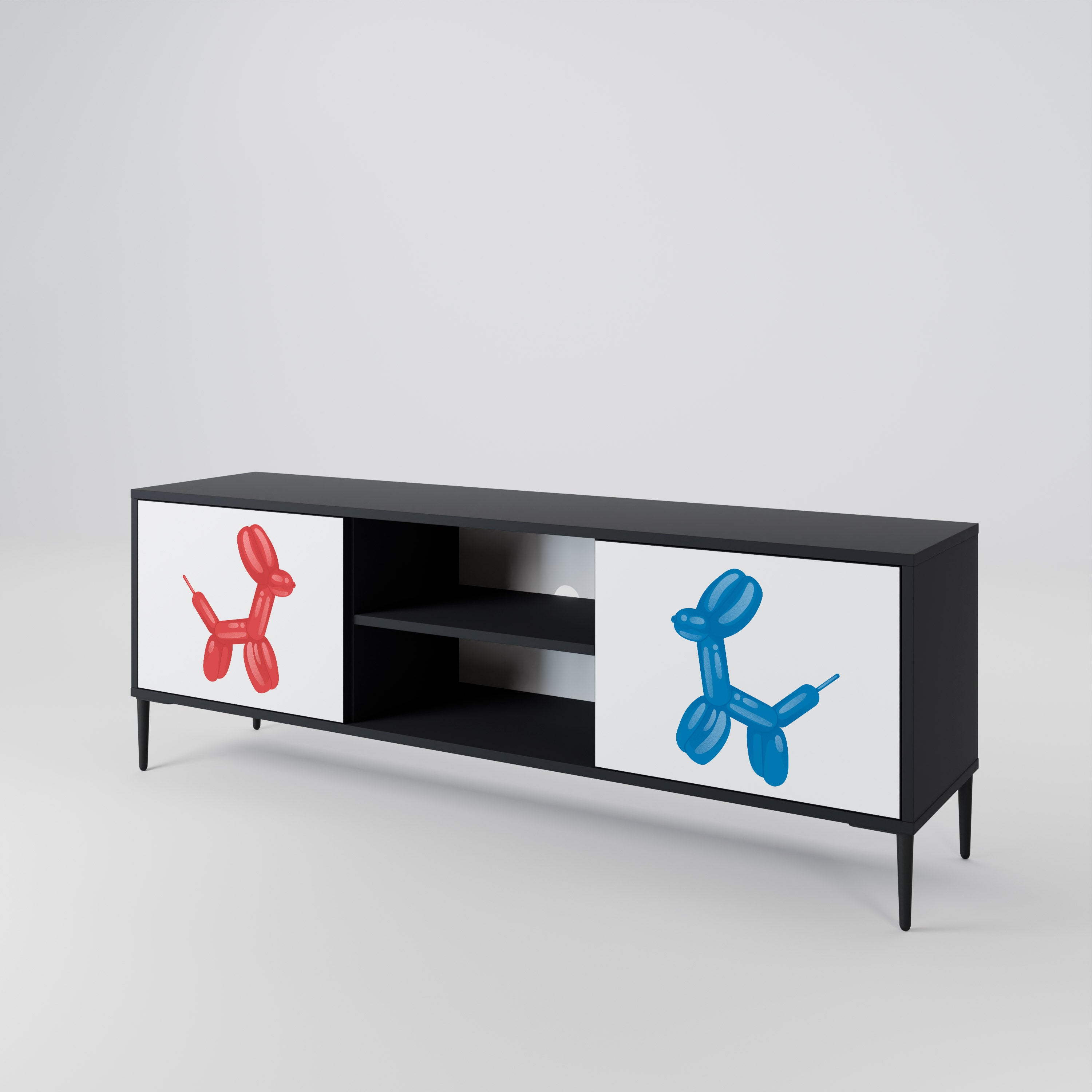 Mueble de TV de 2 puertas CHILDHOOD MEMORY con acabado negro