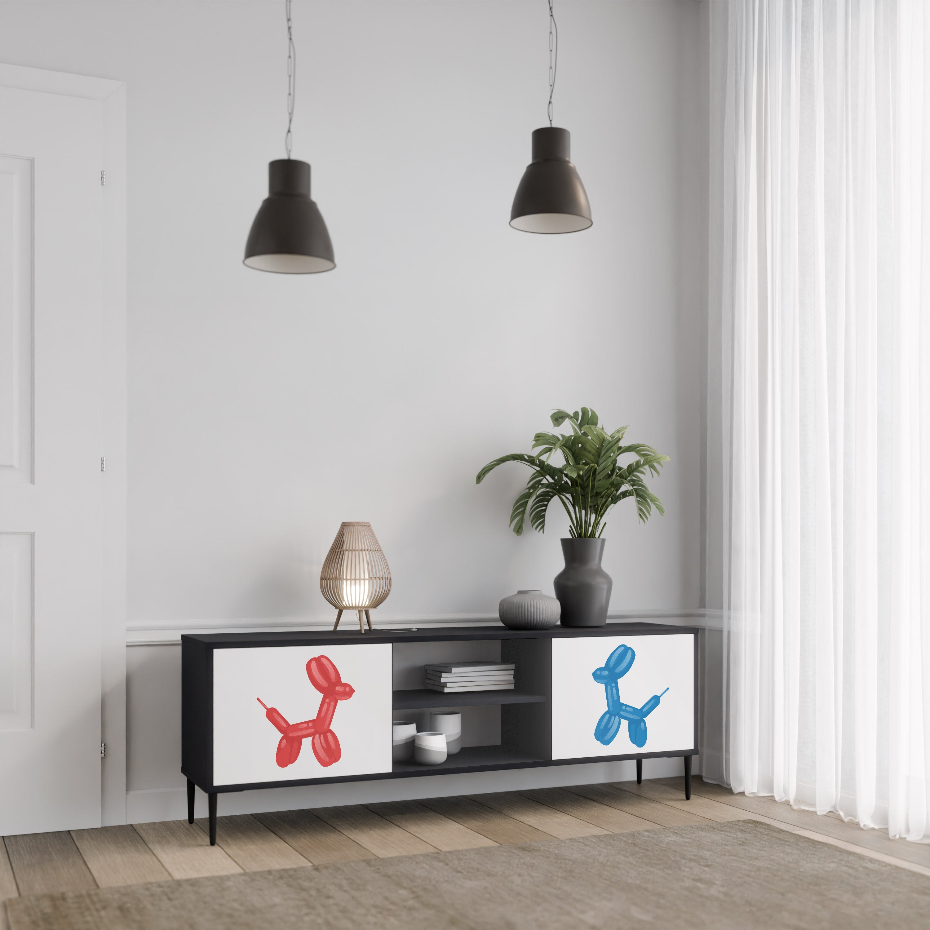 Mueble de TV de 2 puertas CHILDHOOD MEMORY con acabado negro