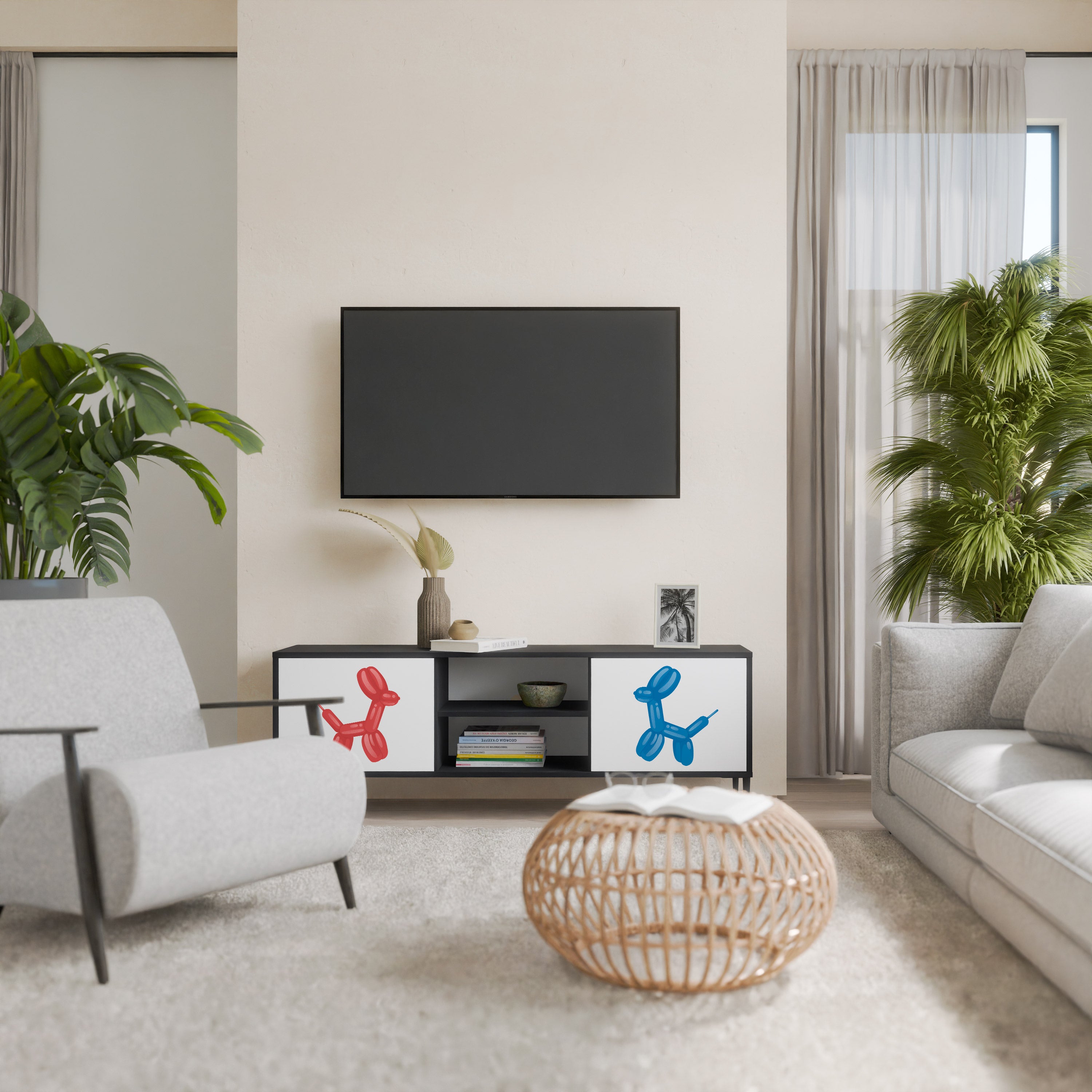 Mueble de TV de 2 puertas CHILDHOOD MEMORY con acabado negro