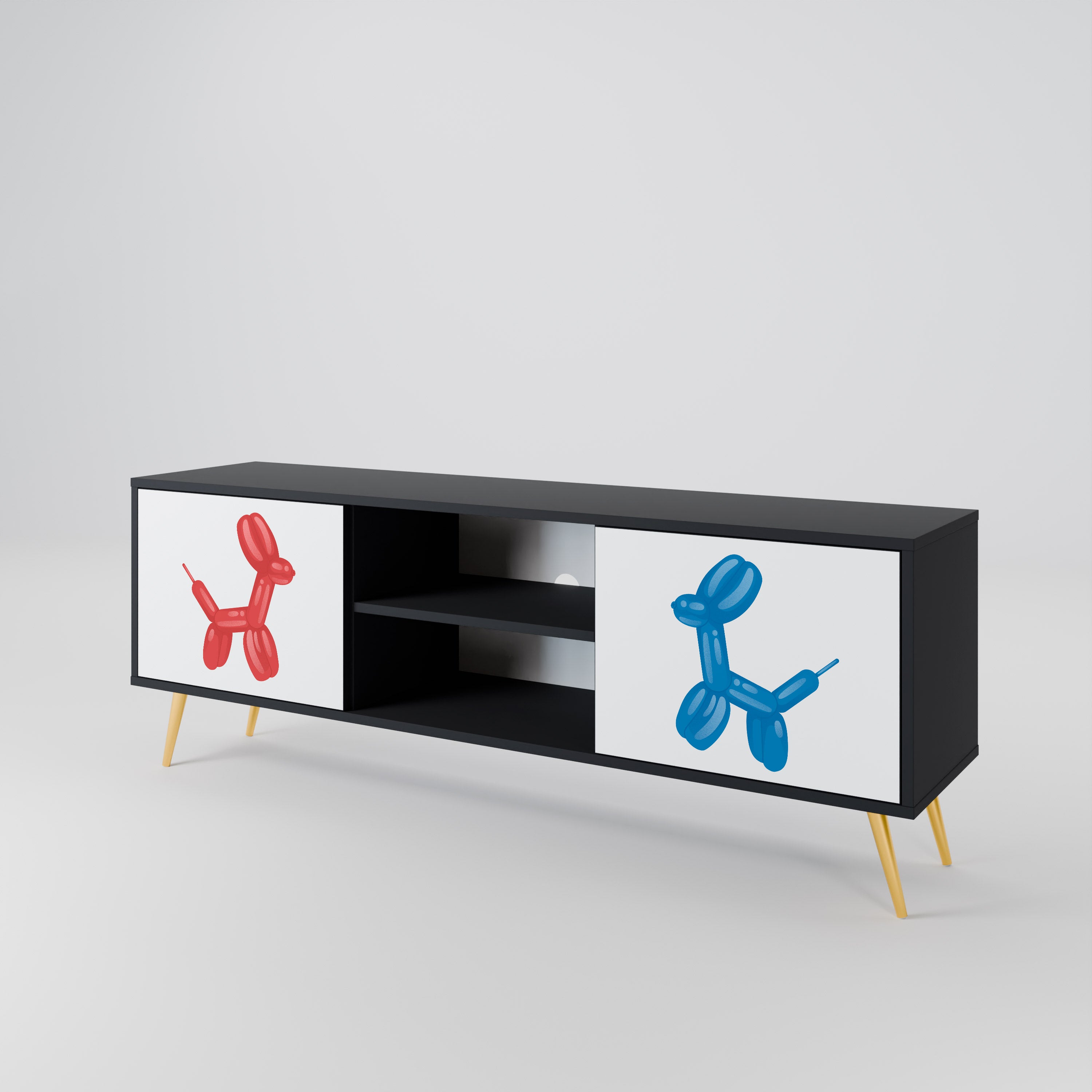 Mueble de TV de 2 puertas CHILDHOOD MEMORY con acabado negro