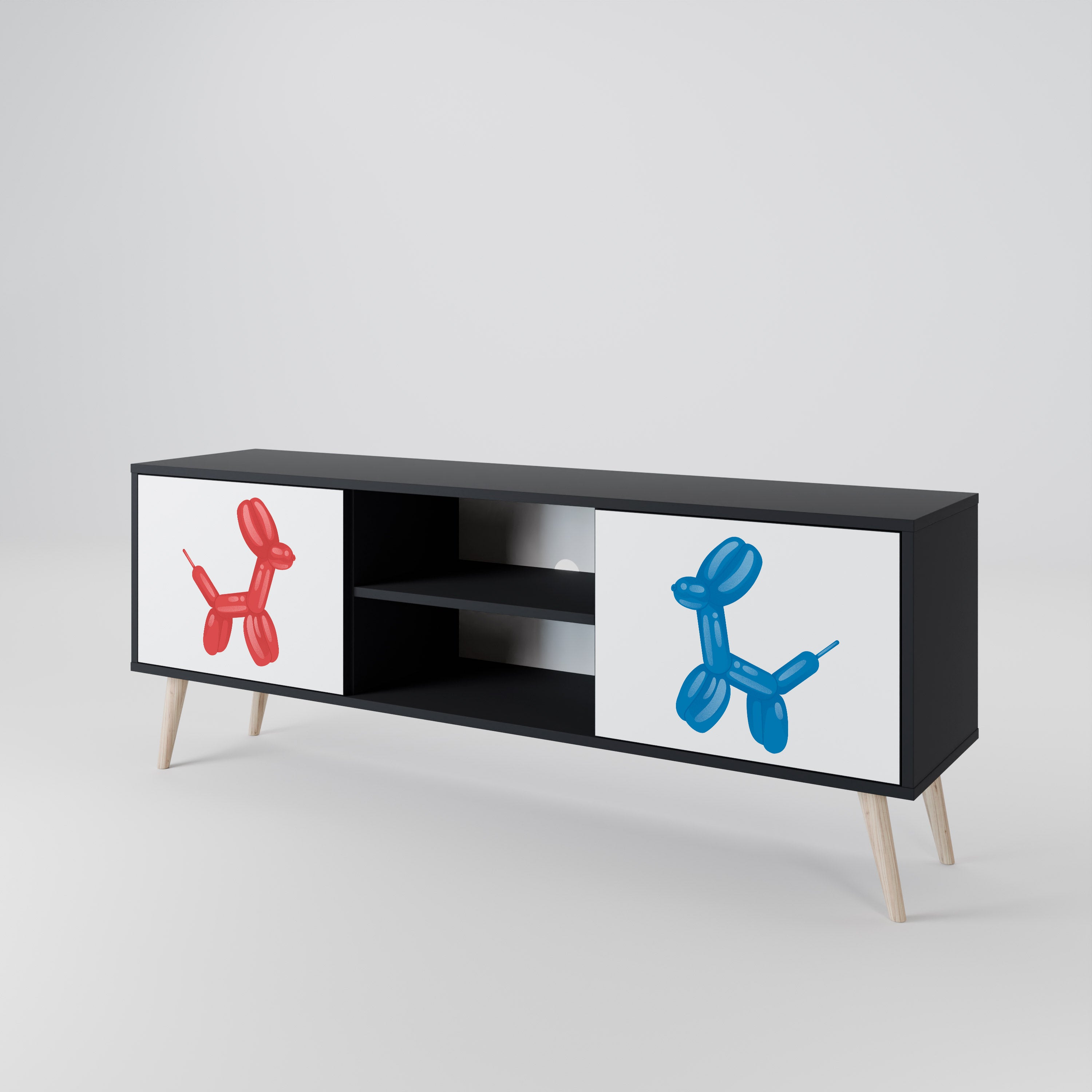 Mueble de TV de 2 puertas CHILDHOOD MEMORY con acabado negro