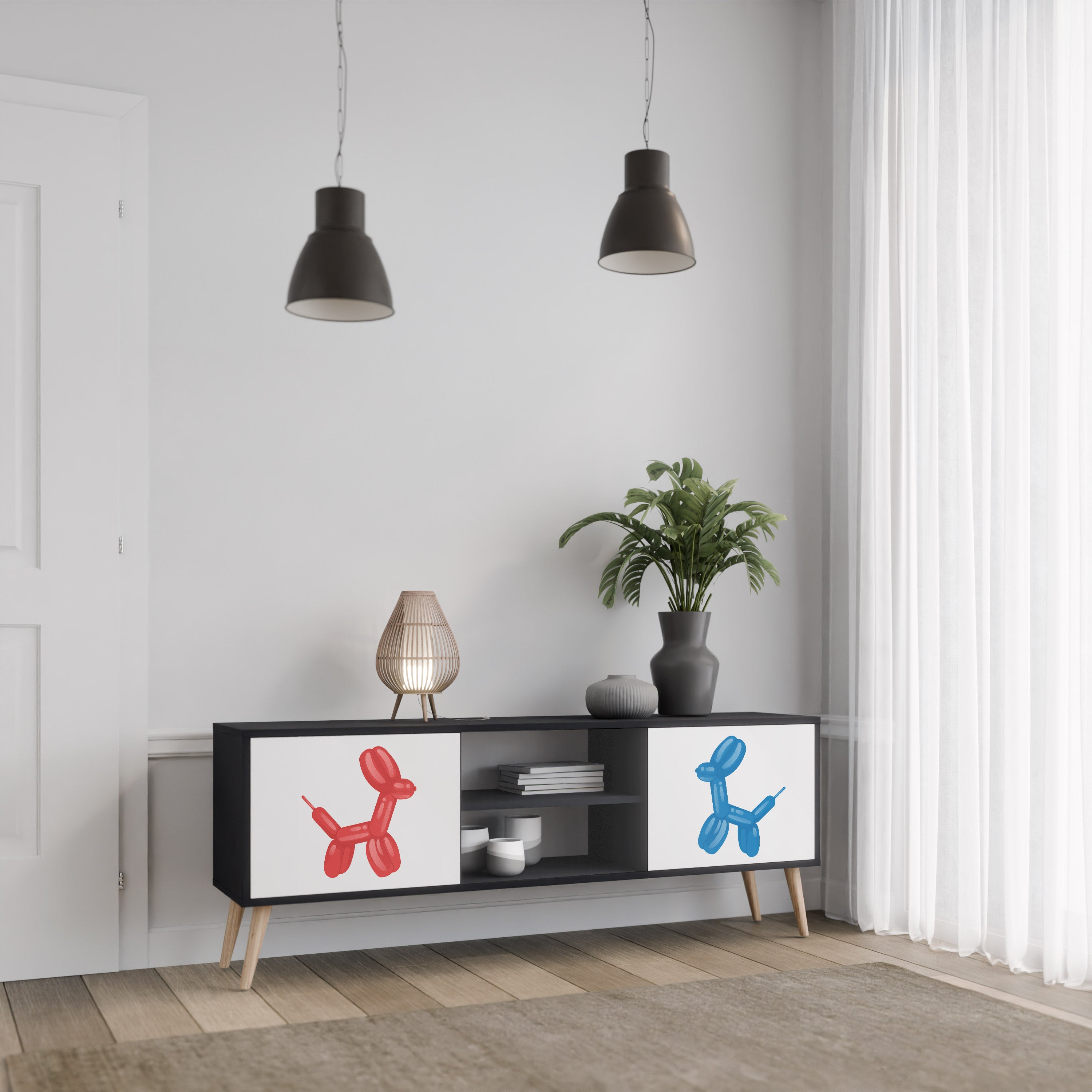 Mueble de TV de 2 puertas CHILDHOOD MEMORY con acabado negro