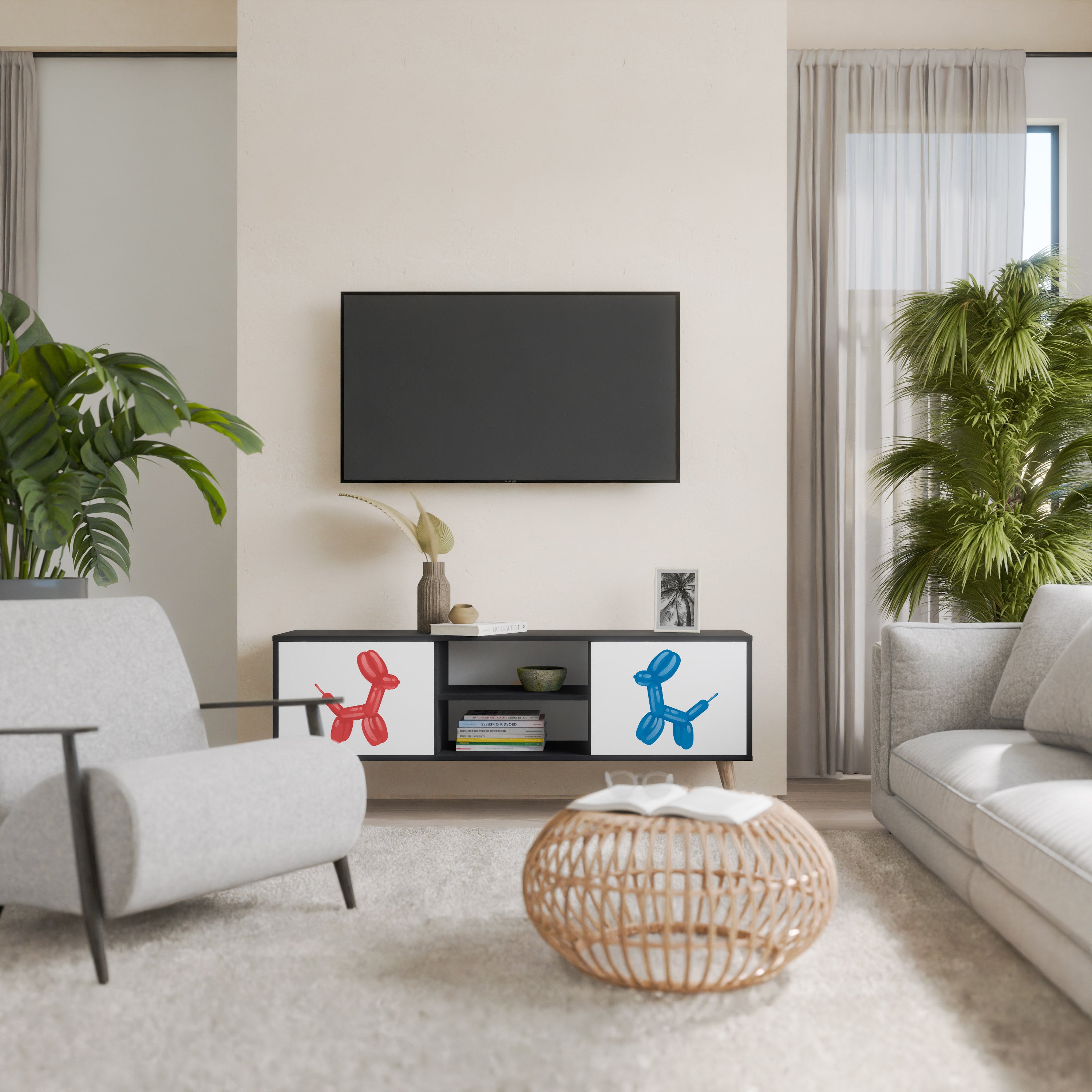 Mueble de TV de 2 puertas CHILDHOOD MEMORY con acabado negro