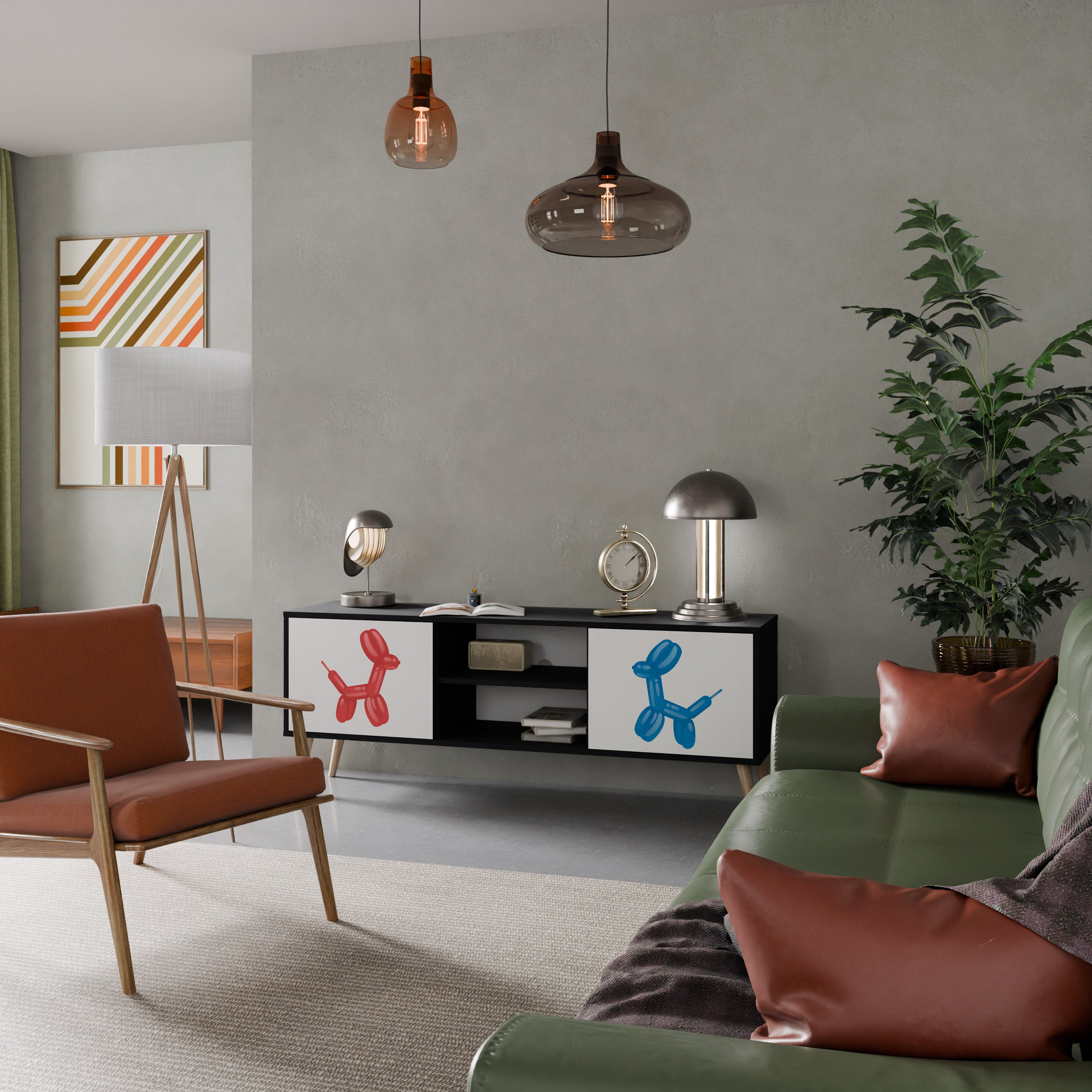 Mueble de TV de 2 puertas CHILDHOOD MEMORY con acabado negro