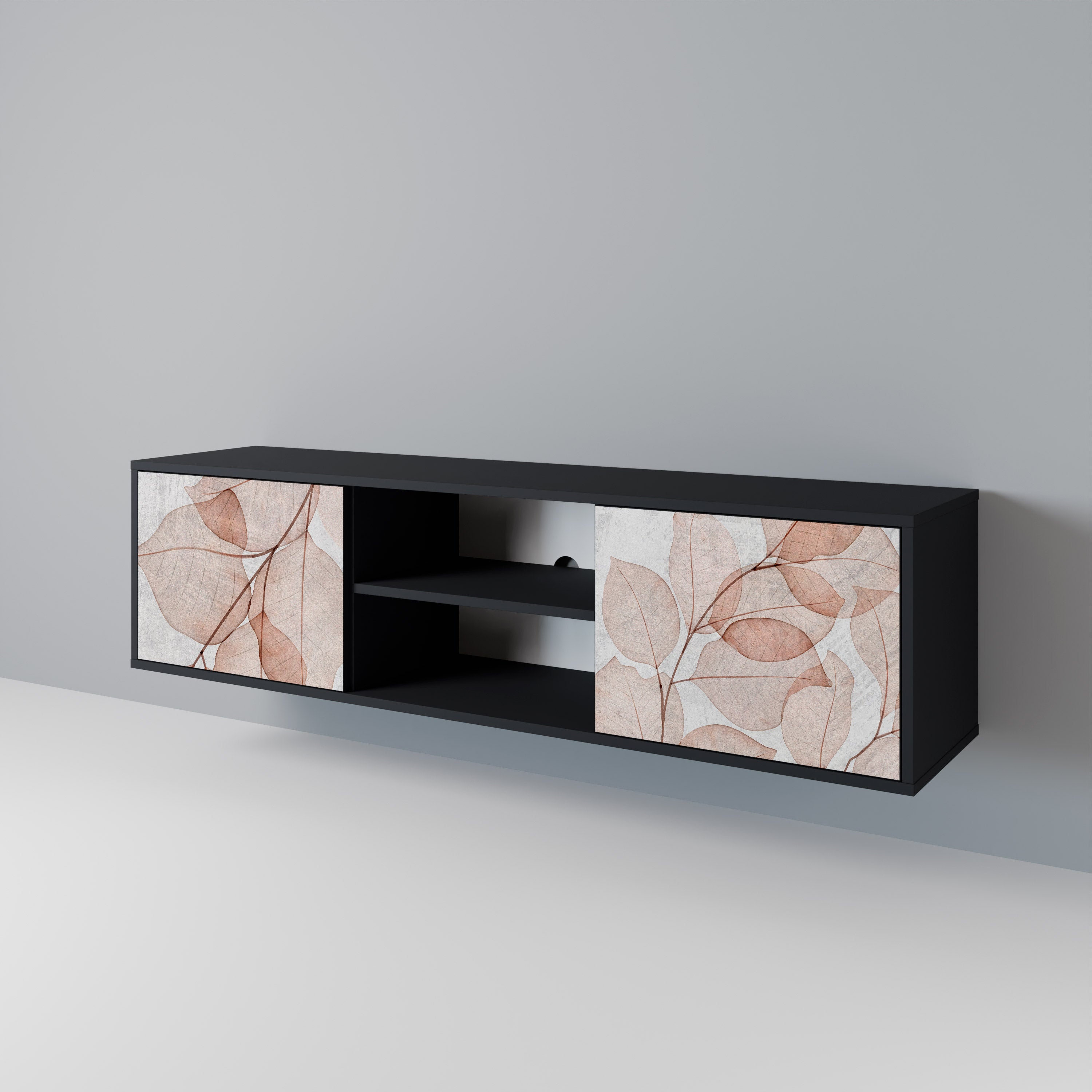 Mueble de TV de 2 puertas AUTUMN FRAGILITY en acabado negro