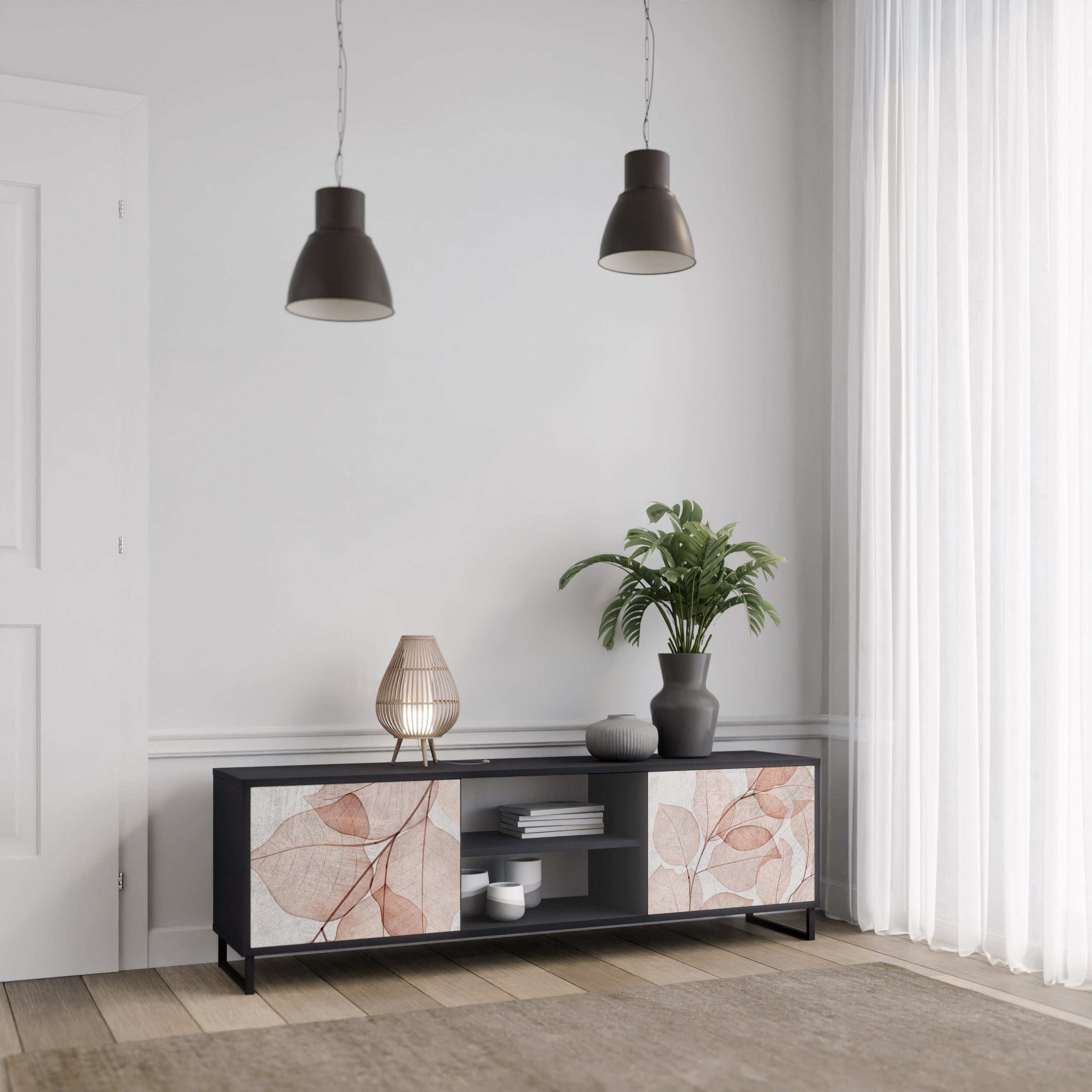 Mueble de TV de 2 puertas AUTUMN FRAGILITY en acabado negro