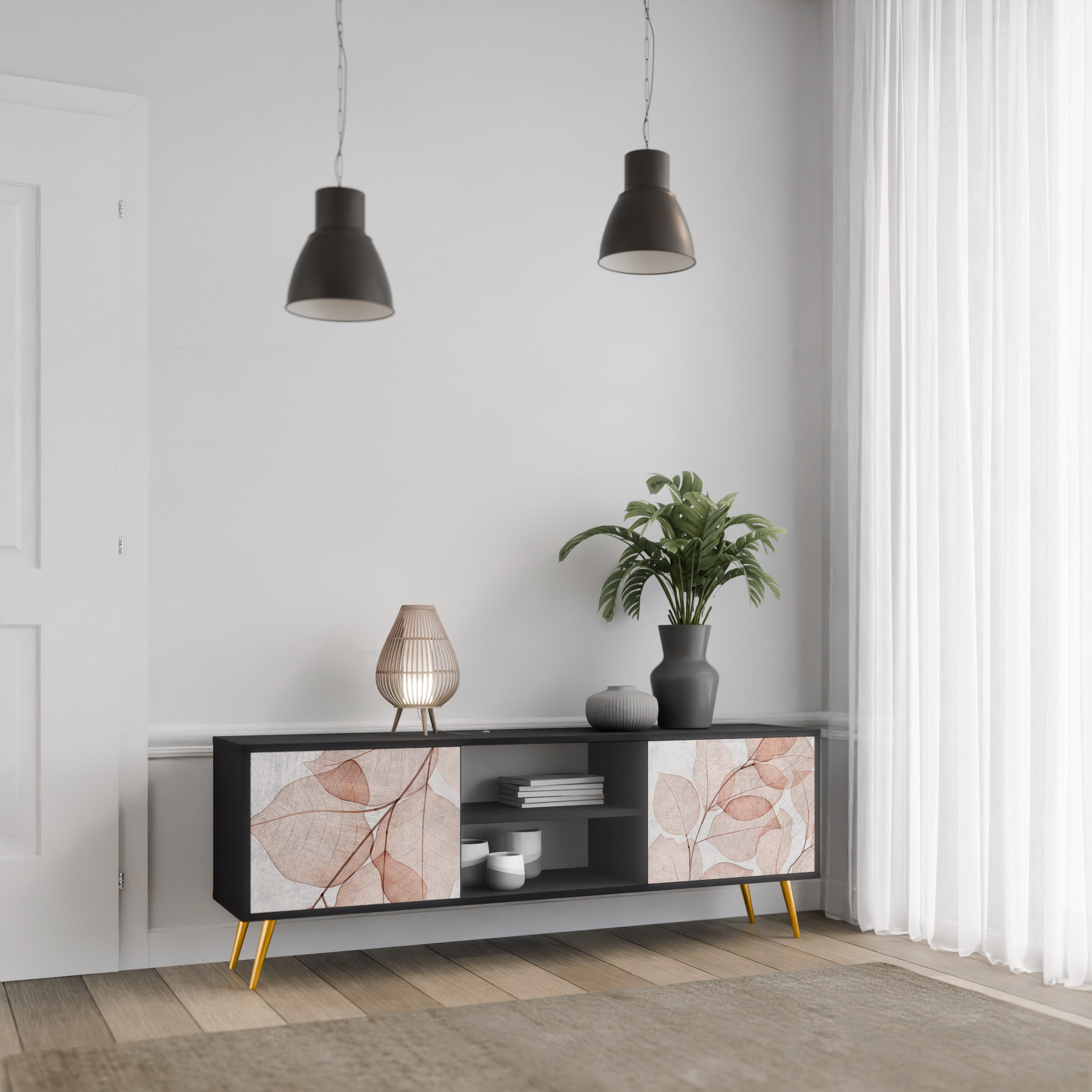 Mueble de TV de 2 puertas AUTUMN FRAGILITY en acabado negro