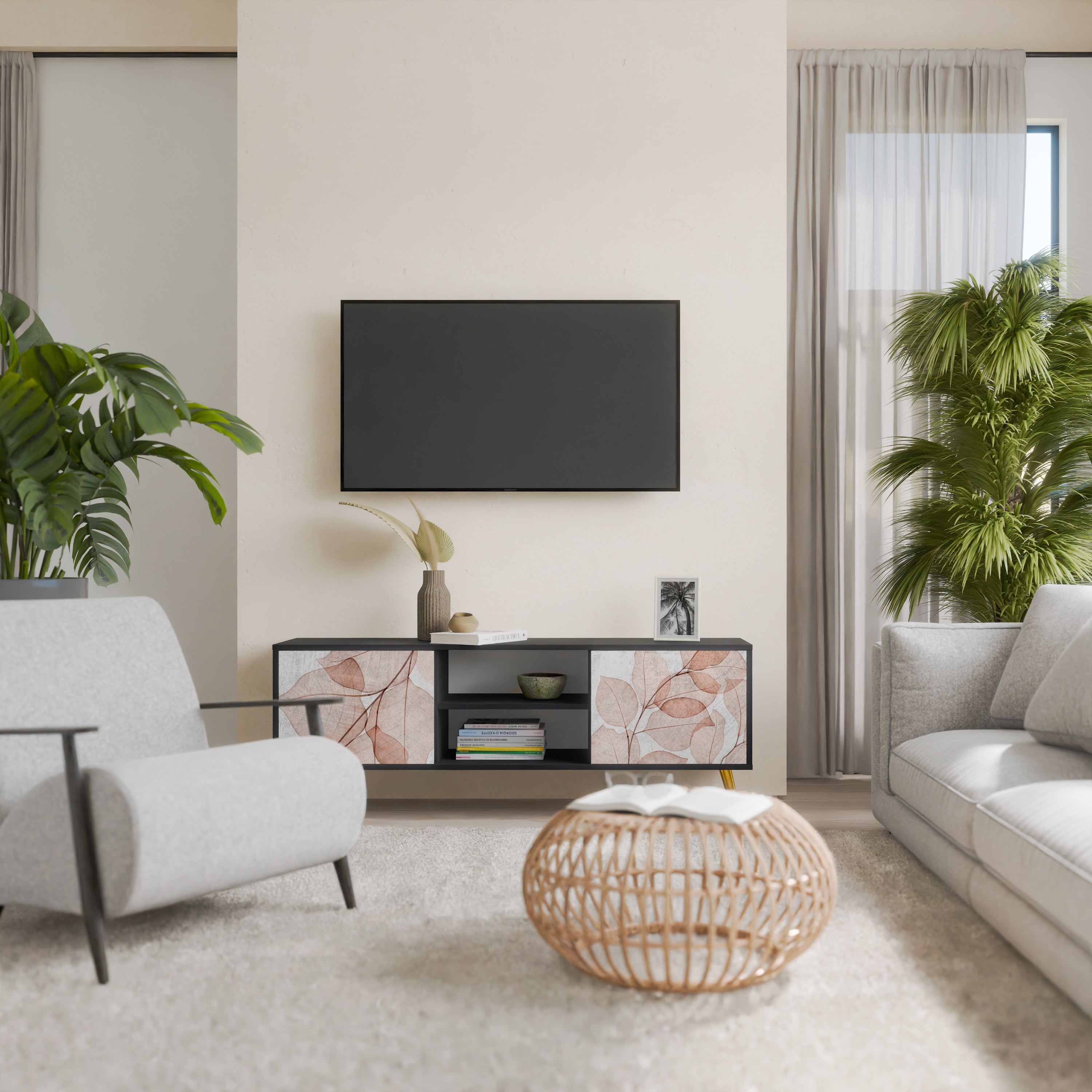 Mueble de TV de 2 puertas AUTUMN FRAGILITY en acabado negro