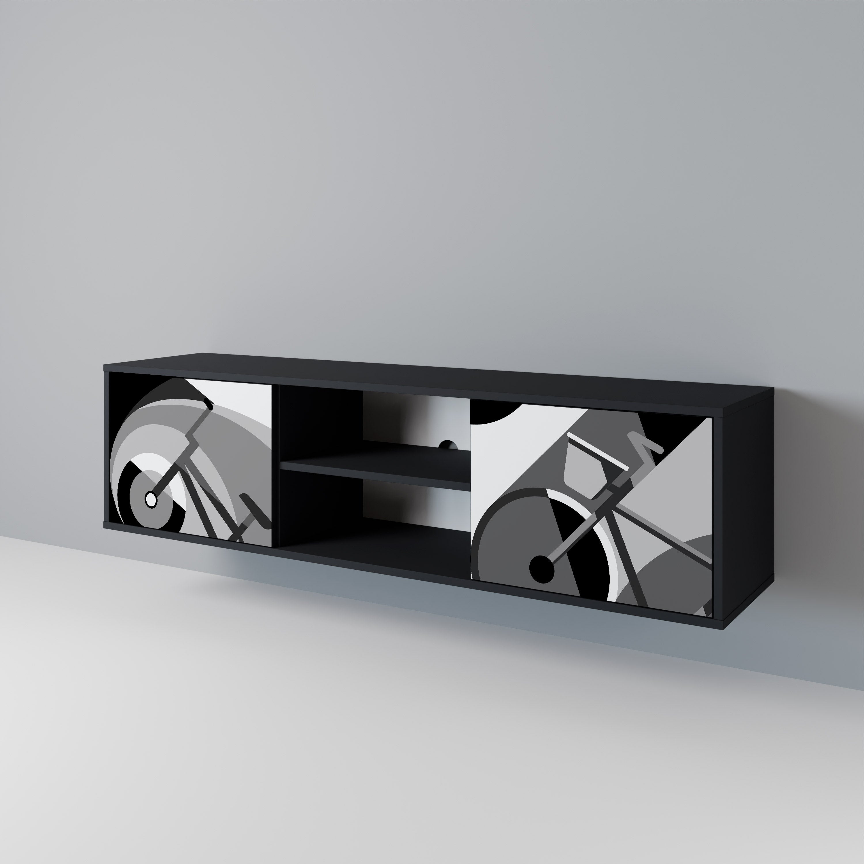 Mueble de TV BIKE ENERGY de 2 puertas con acabado negro