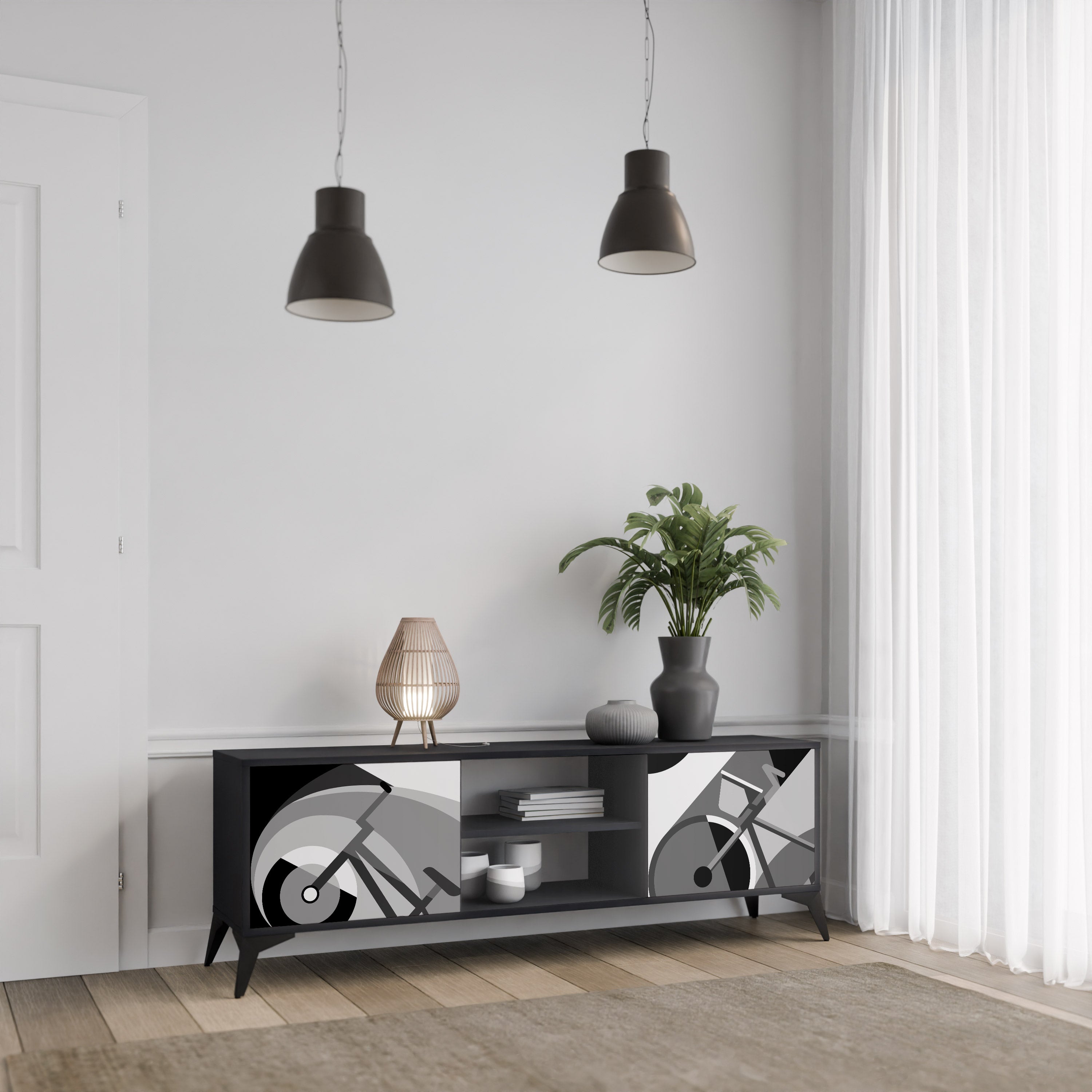 Mueble de TV BIKE ENERGY de 2 puertas con acabado negro