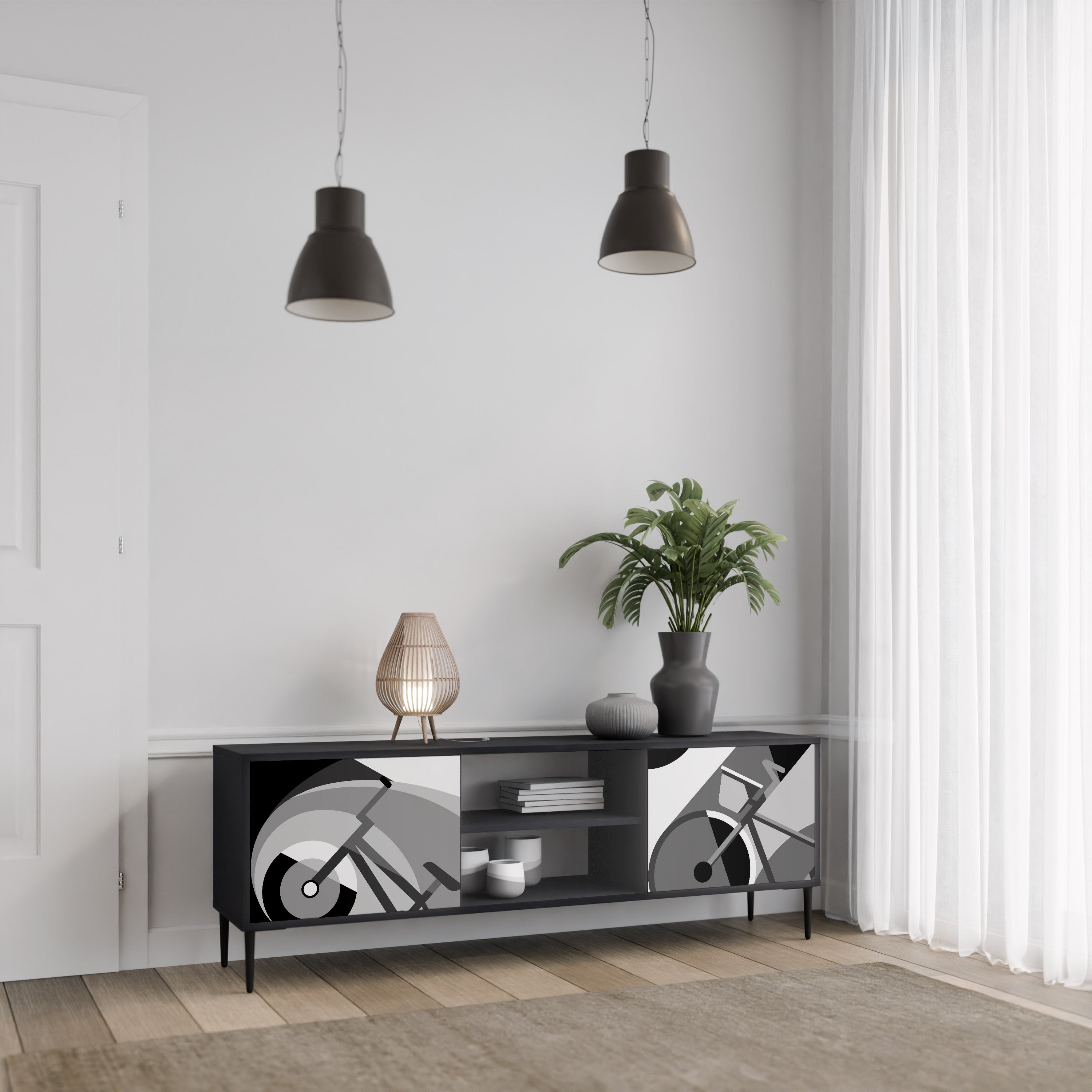 Mueble de TV BIKE ENERGY de 2 puertas con acabado negro