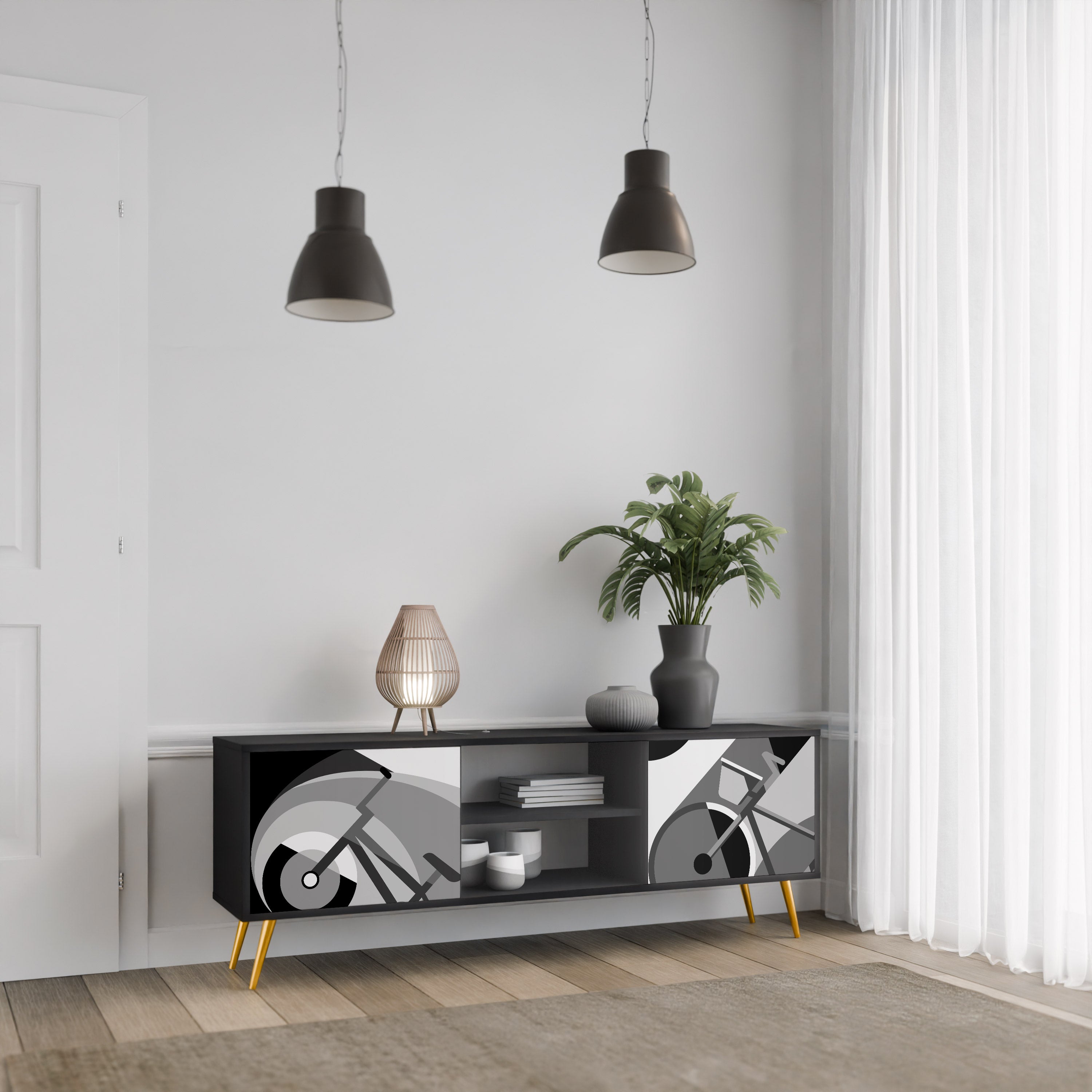 Mueble de TV BIKE ENERGY de 2 puertas con acabado negro