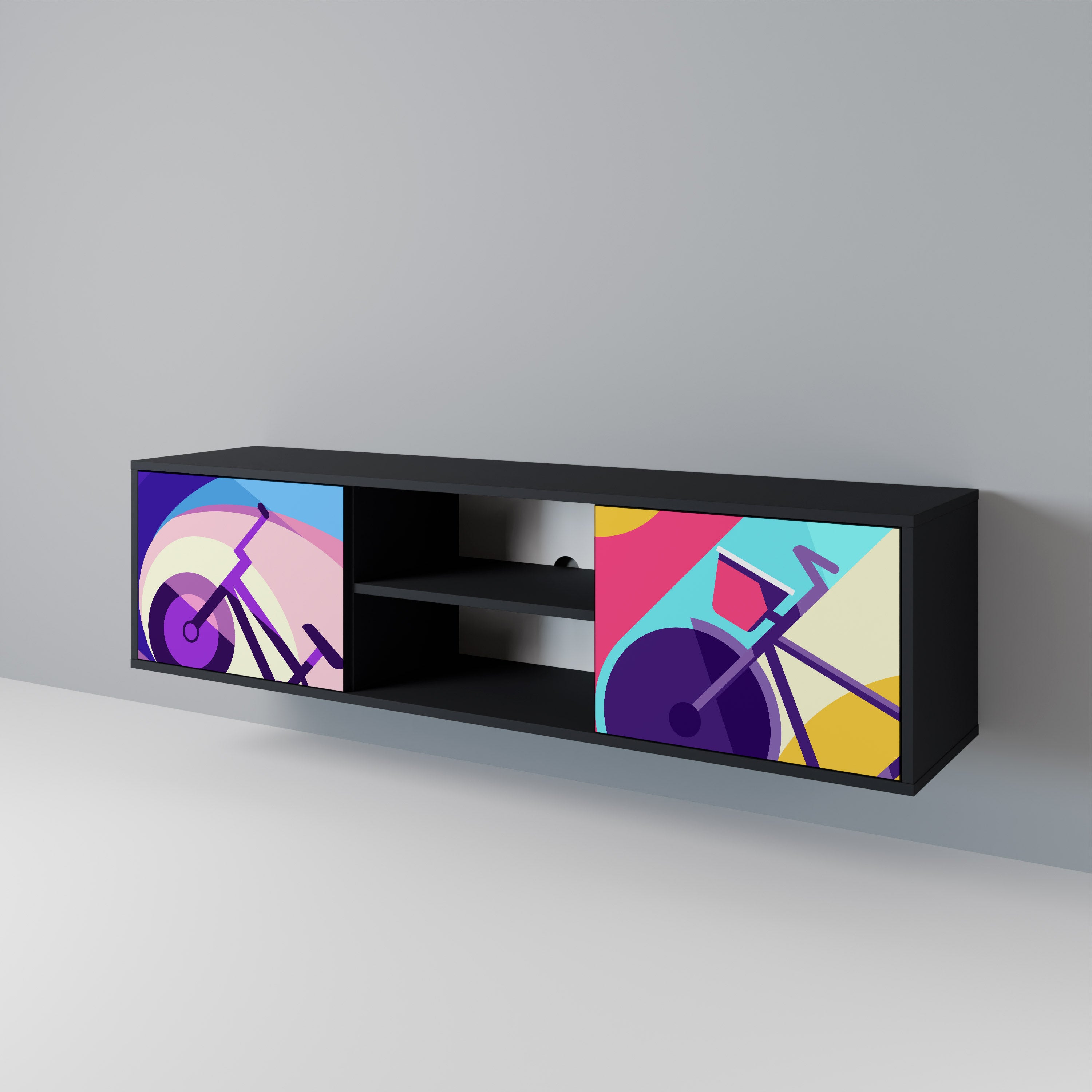 Mueble de TV de 2 puertas BIKE DREAMS con acabado negro