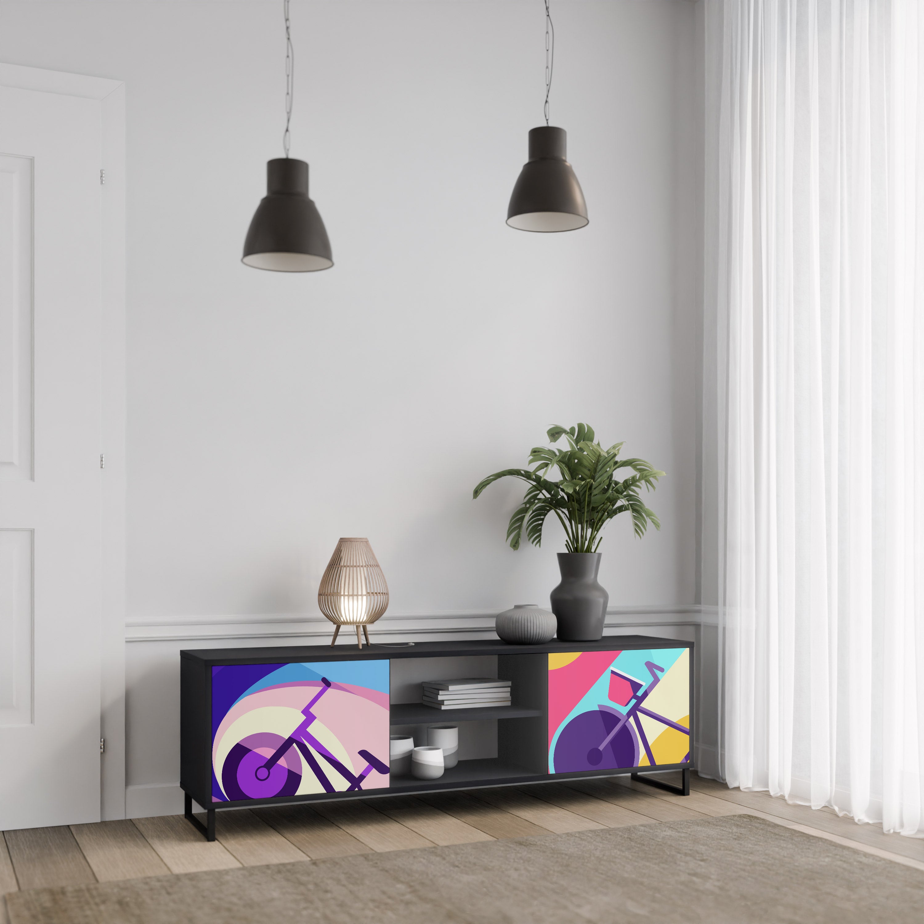 Mueble de TV de 2 puertas BIKE DREAMS con acabado negro