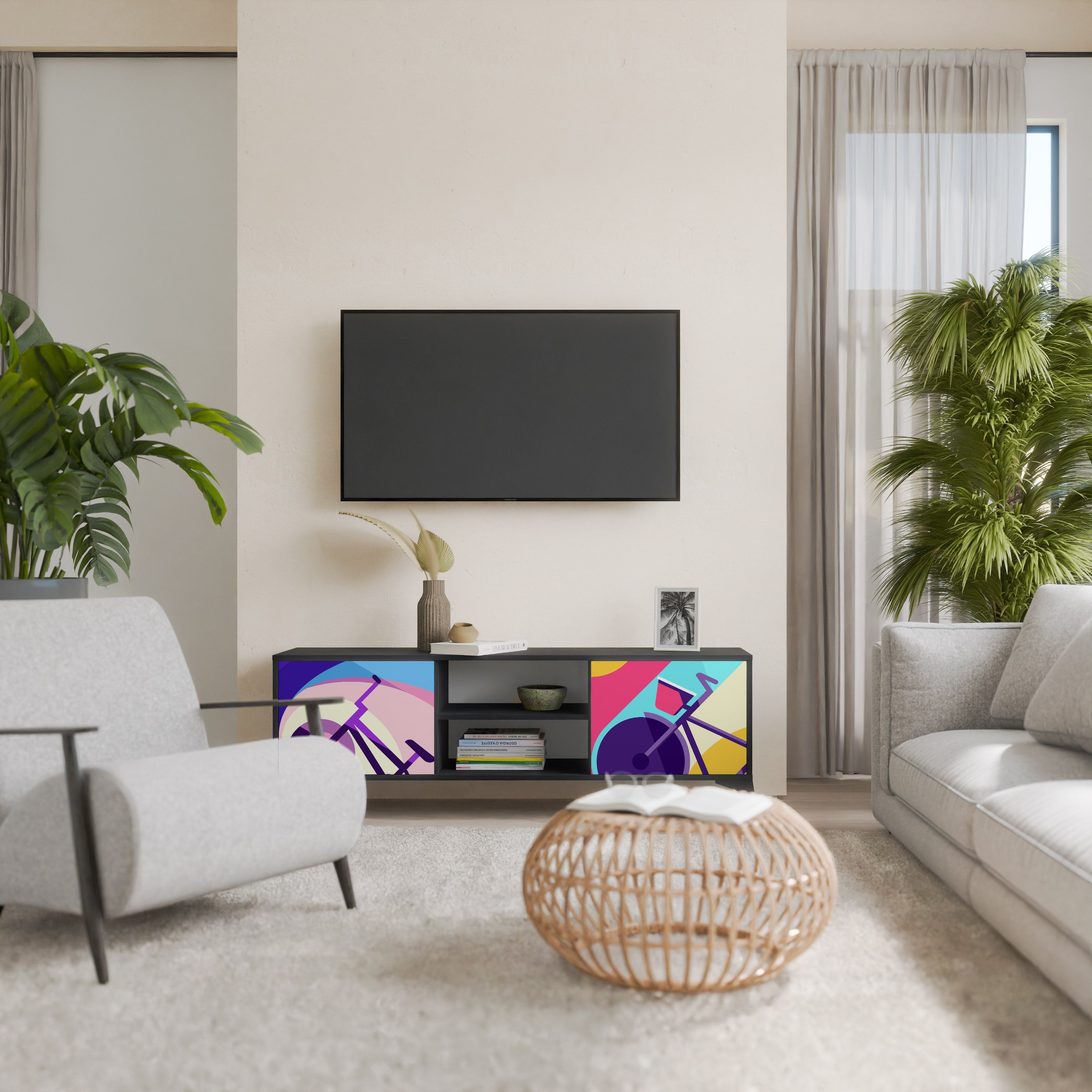 Mueble de TV de 2 puertas BIKE DREAMS con acabado negro