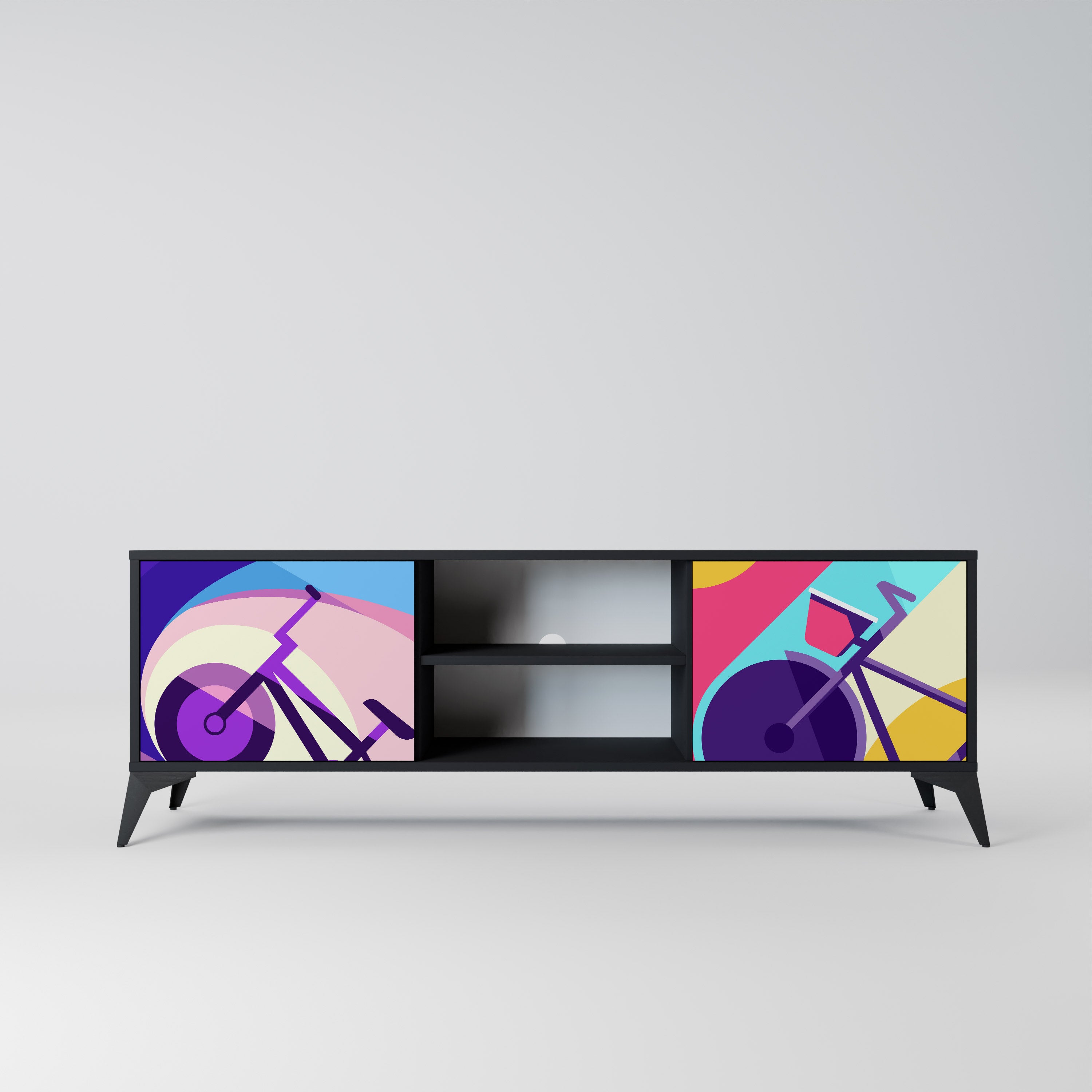 Mueble de TV de 2 puertas BIKE DREAMS con acabado negro