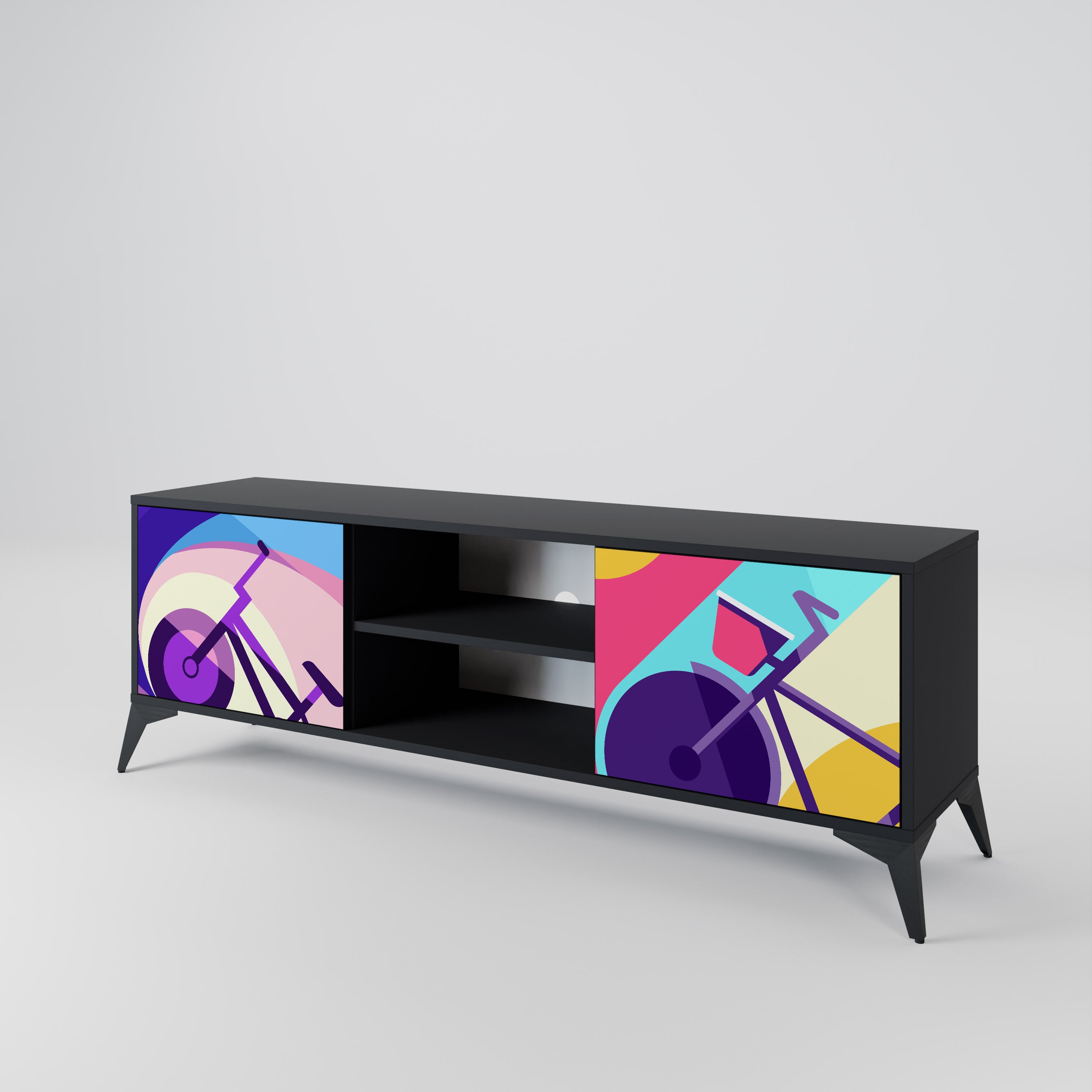 Mueble de TV de 2 puertas BIKE DREAMS con acabado negro
