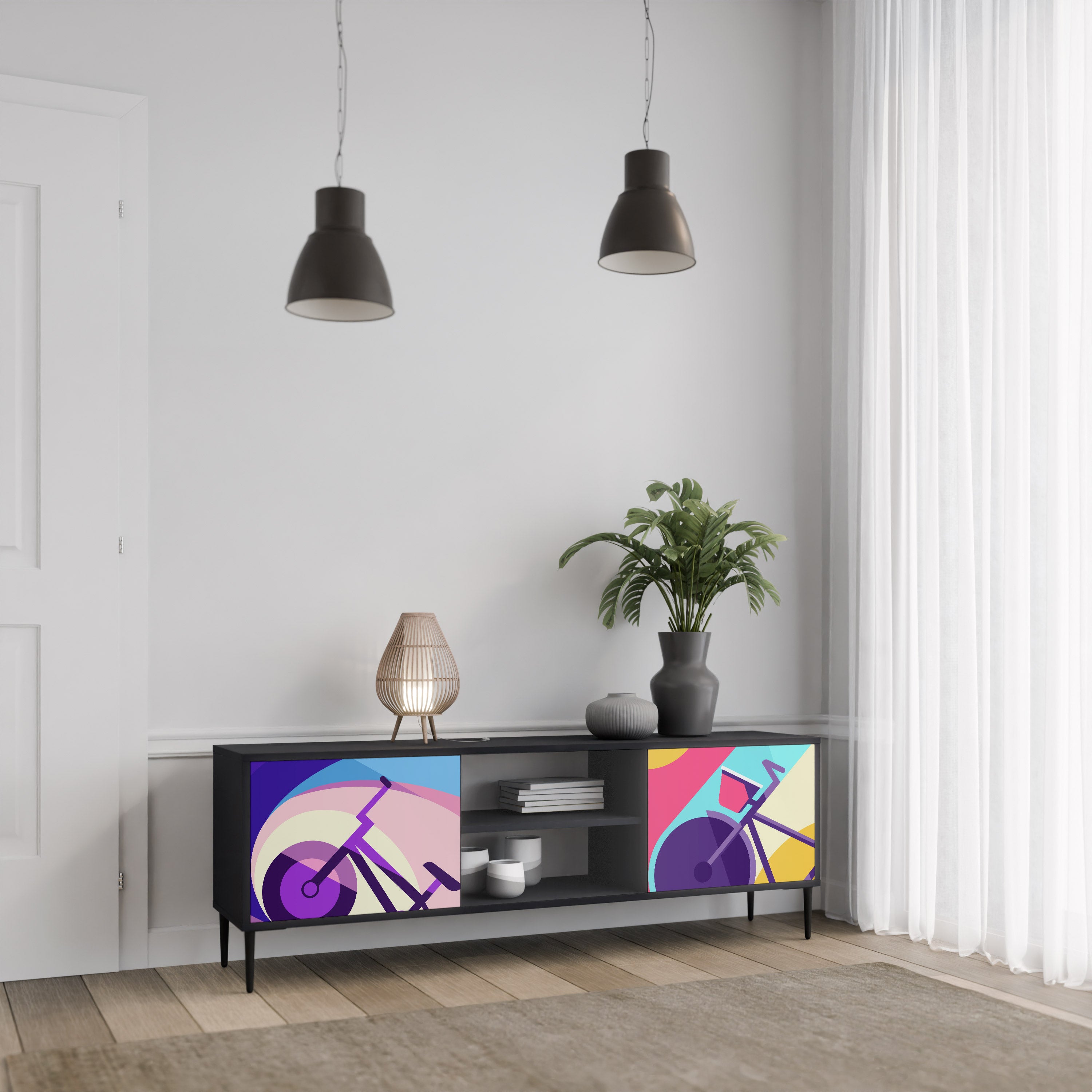 Mueble de TV de 2 puertas BIKE DREAMS con acabado negro