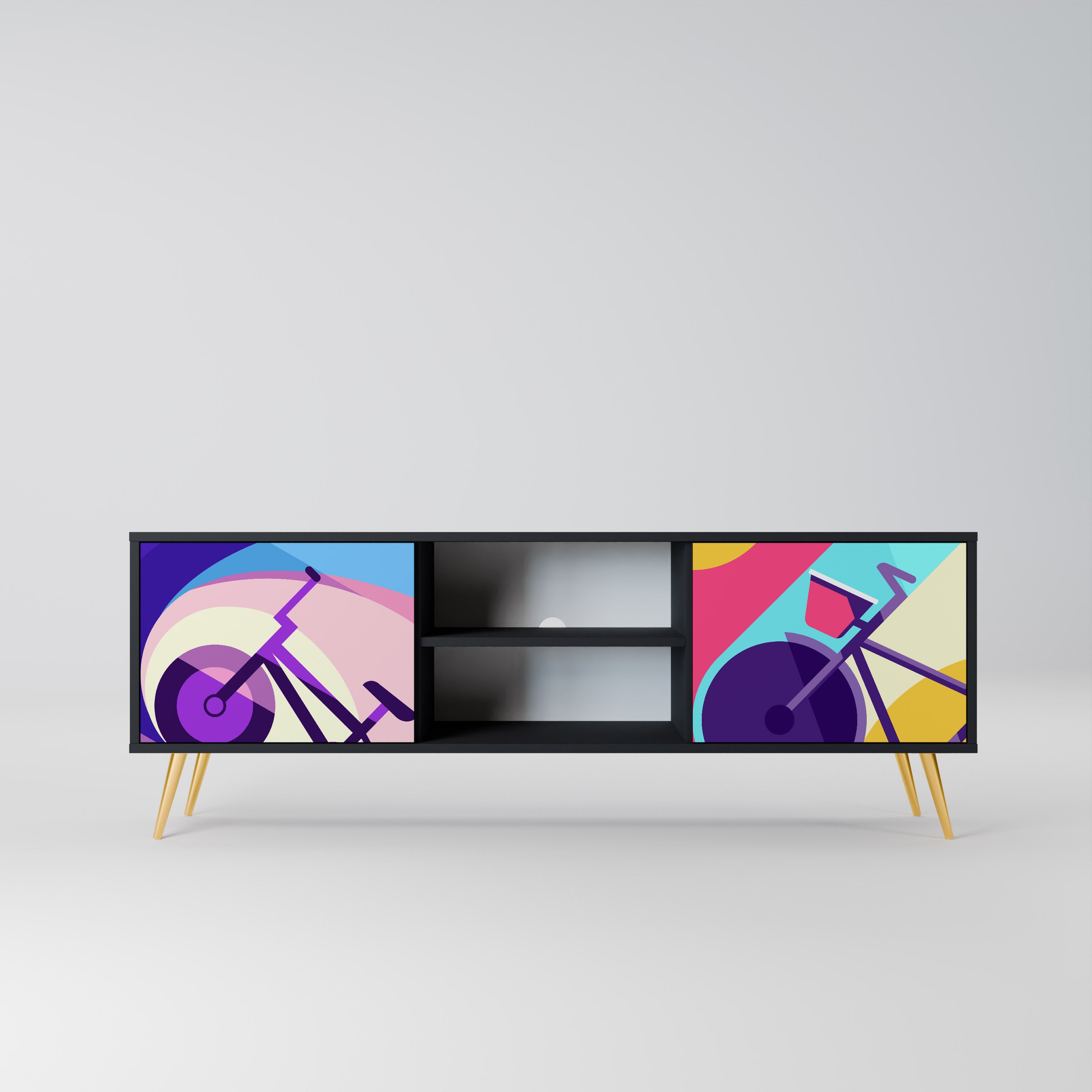Mueble de TV de 2 puertas BIKE DREAMS con acabado negro