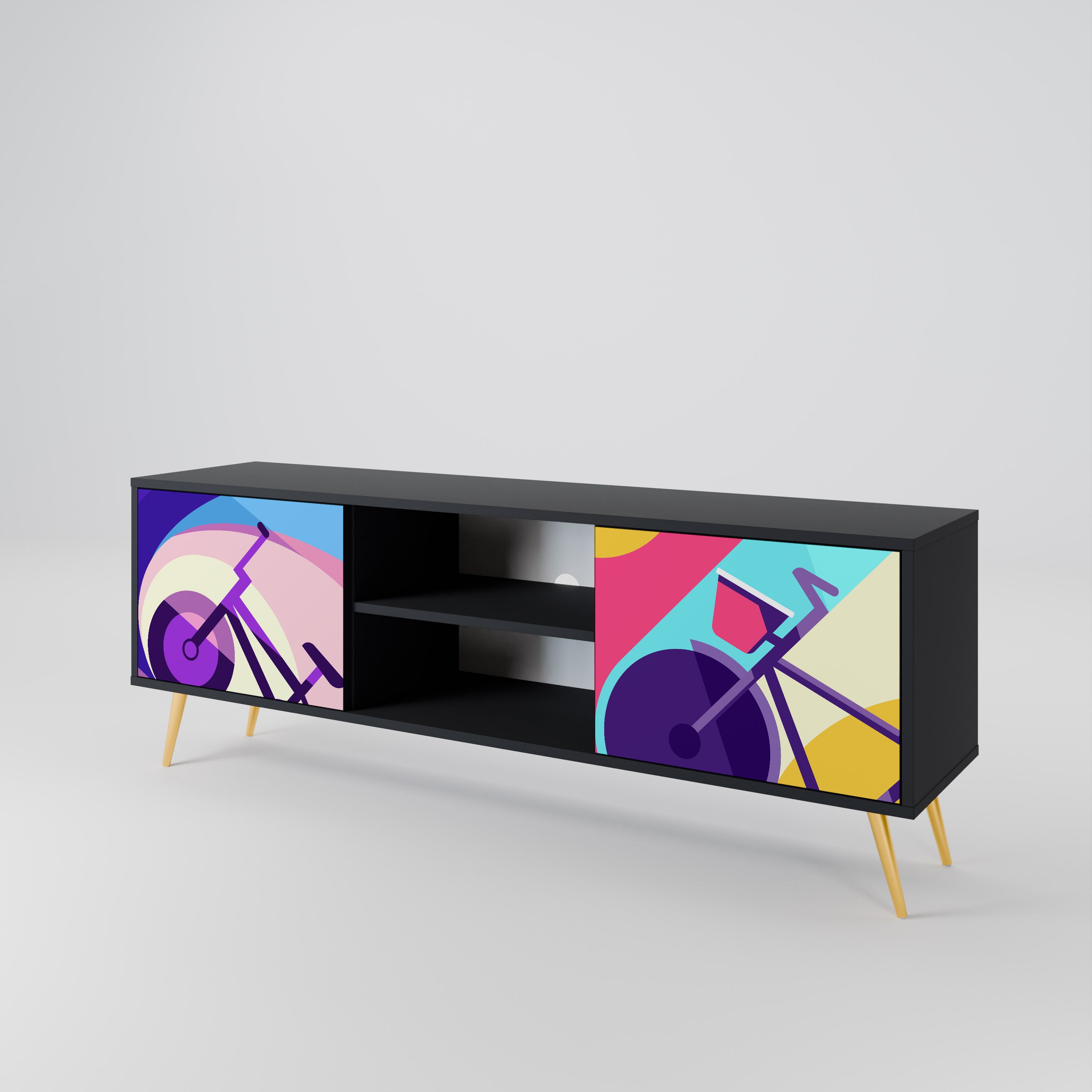 Mueble de TV de 2 puertas BIKE DREAMS con acabado negro