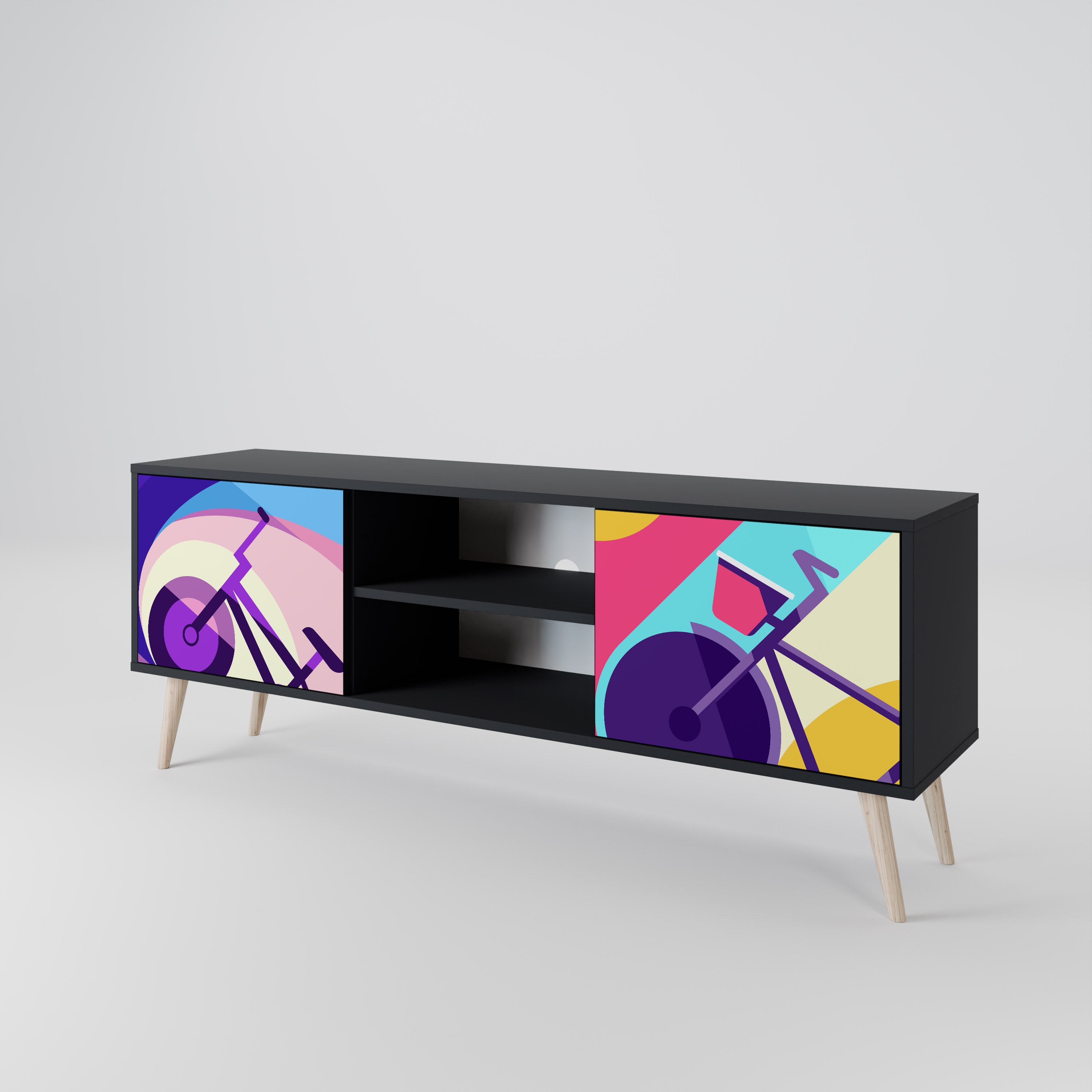 Mueble de TV de 2 puertas BIKE DREAMS con acabado negro