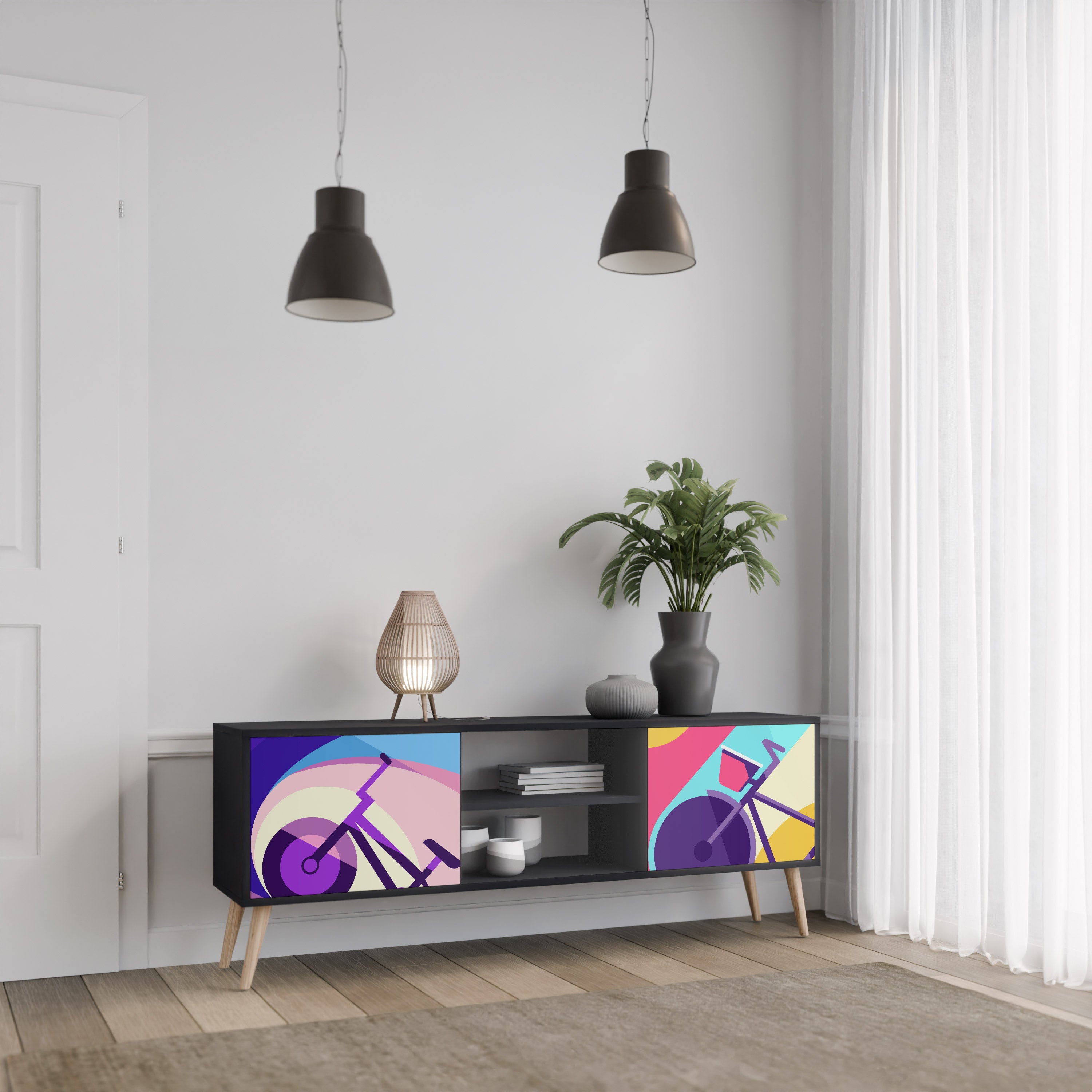 Mueble de TV de 2 puertas BIKE DREAMS con acabado negro