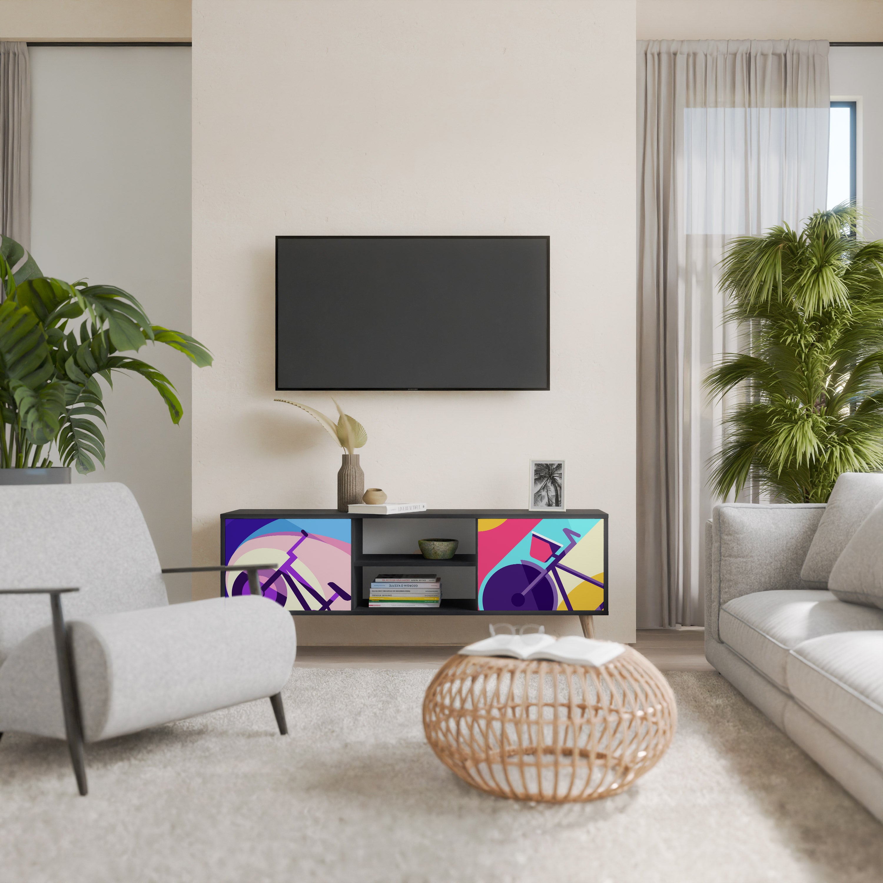 Mueble de TV de 2 puertas BIKE DREAMS con acabado negro