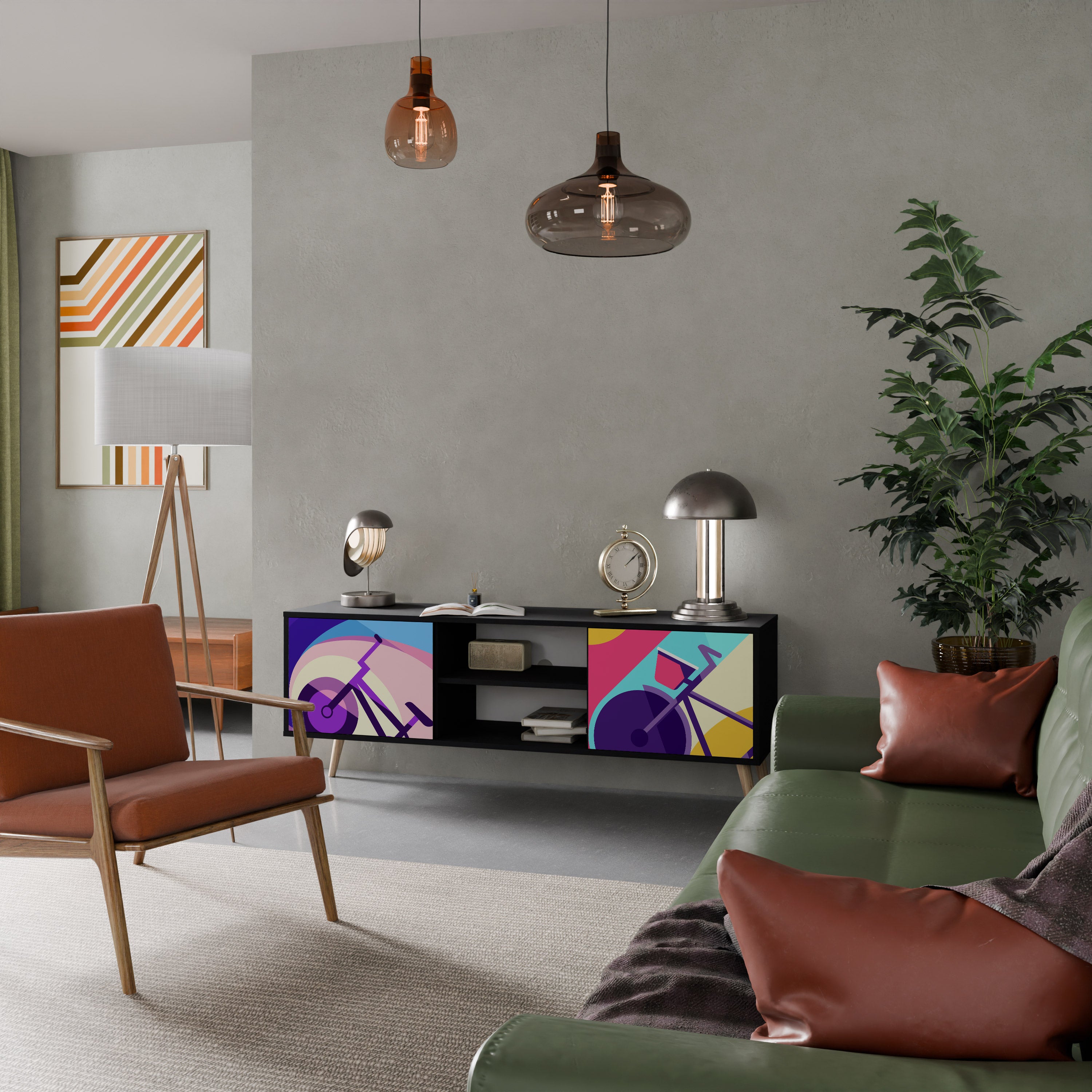 Mueble de TV de 2 puertas BIKE DREAMS con acabado negro