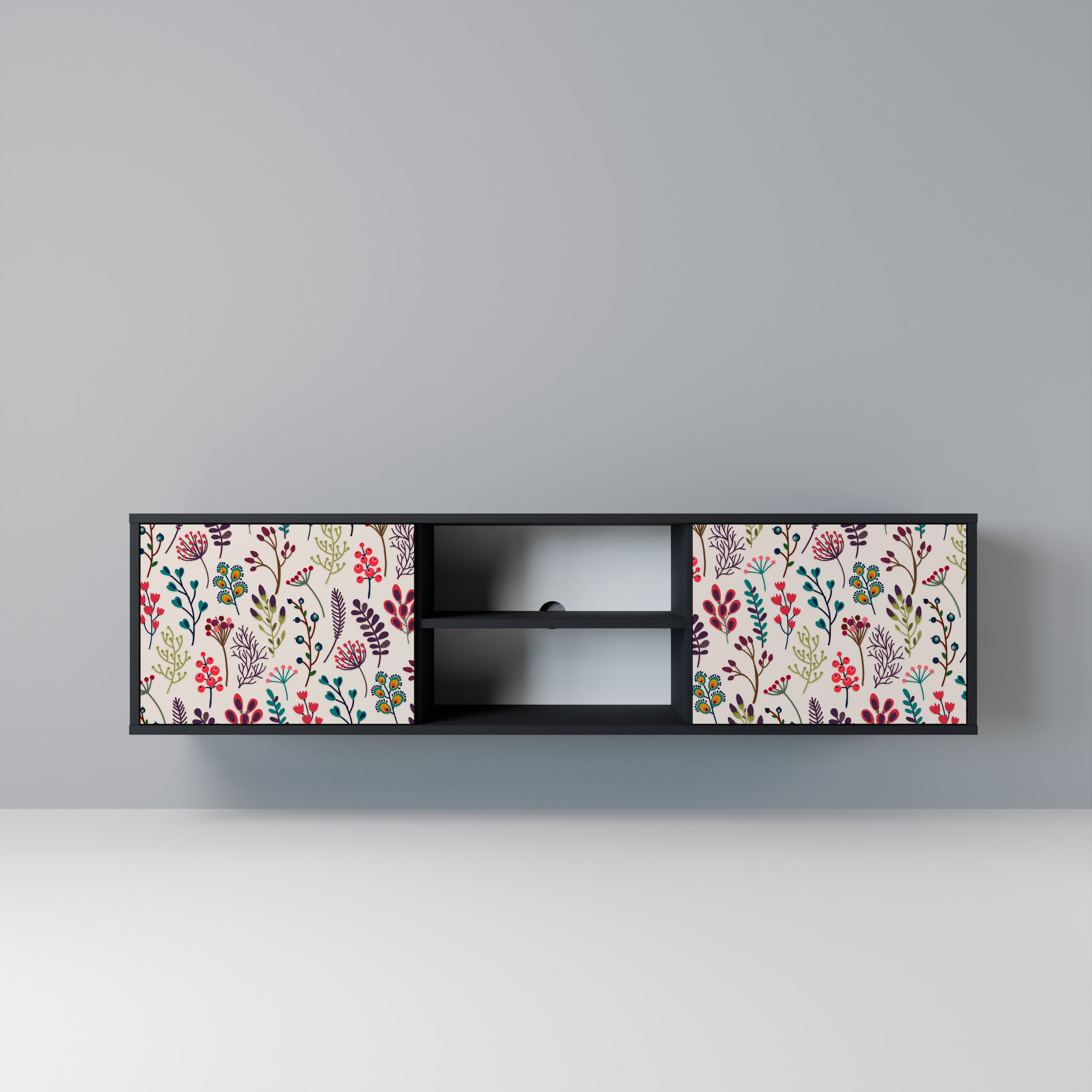 Mueble de TV de 2 puertas AUTUMN SUNDRIES en acabado negro