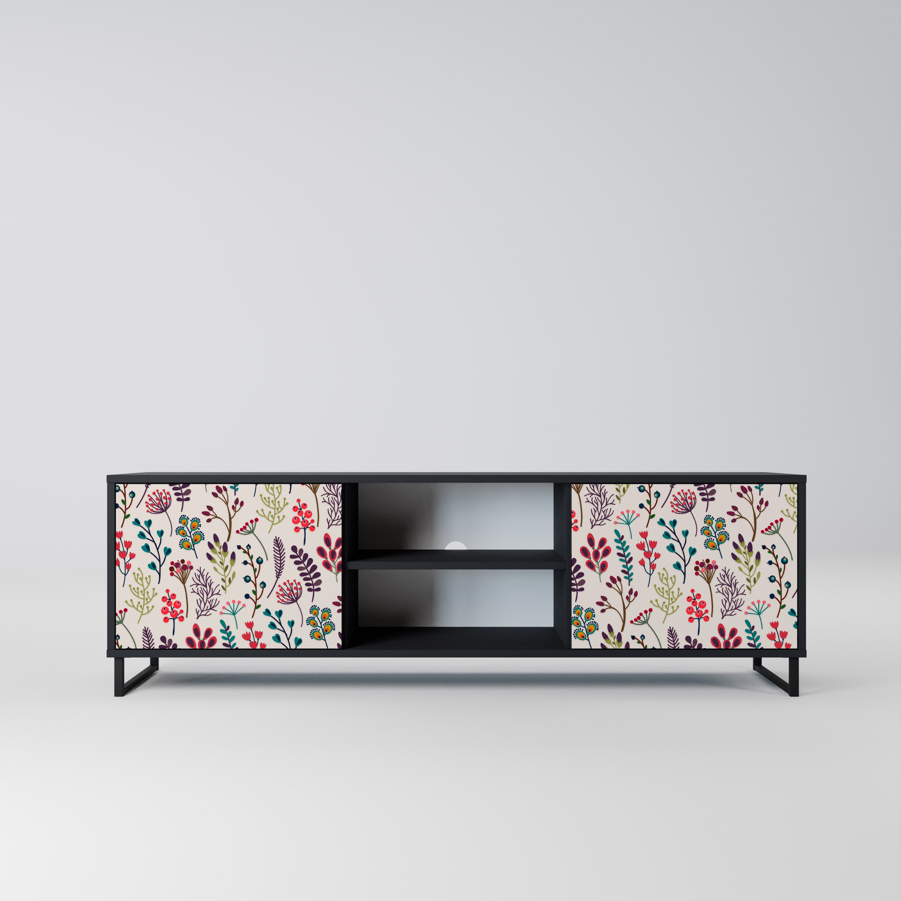 Mueble de TV de 2 puertas AUTUMN SUNDRIES en acabado negro