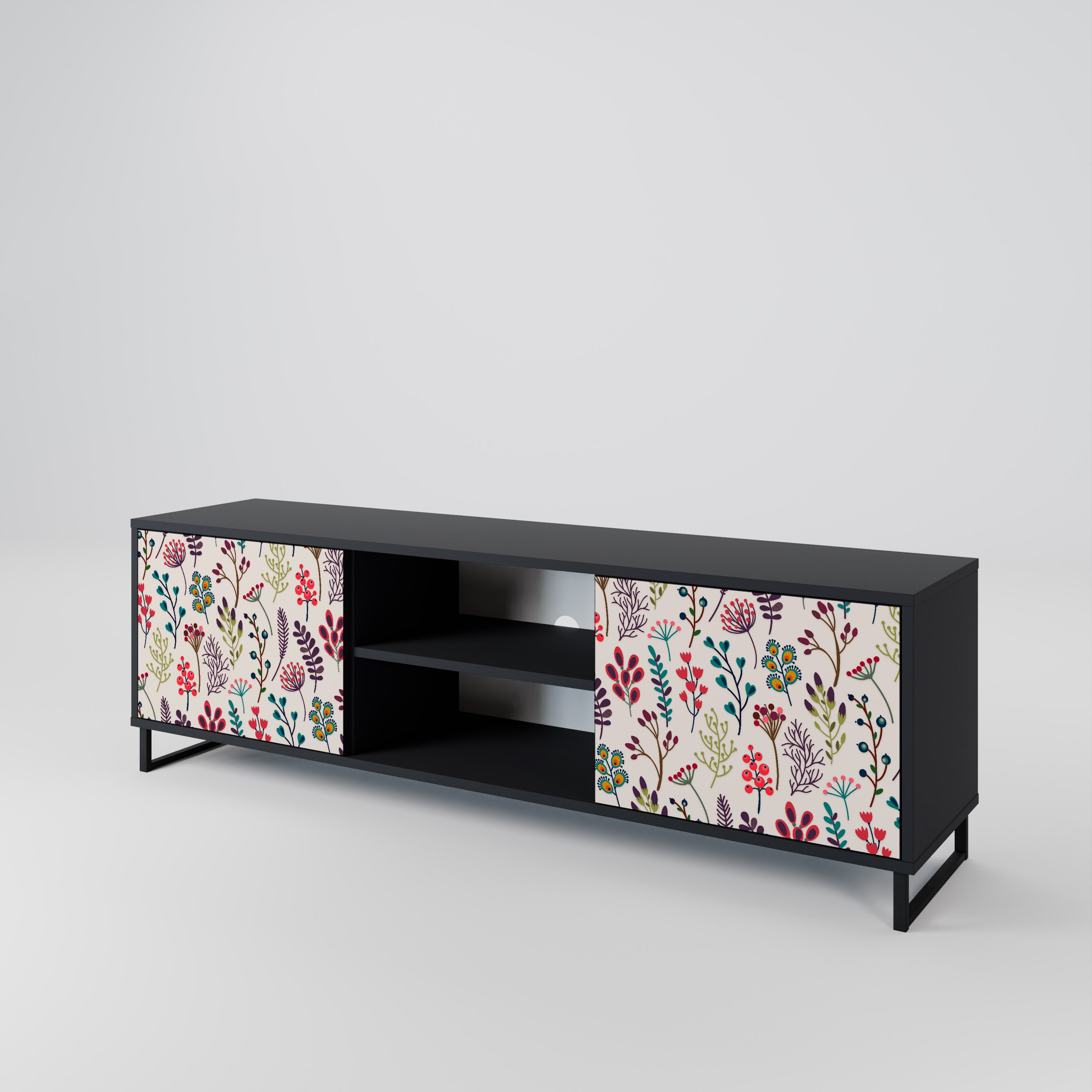 Mueble de TV de 2 puertas AUTUMN SUNDRIES en acabado negro