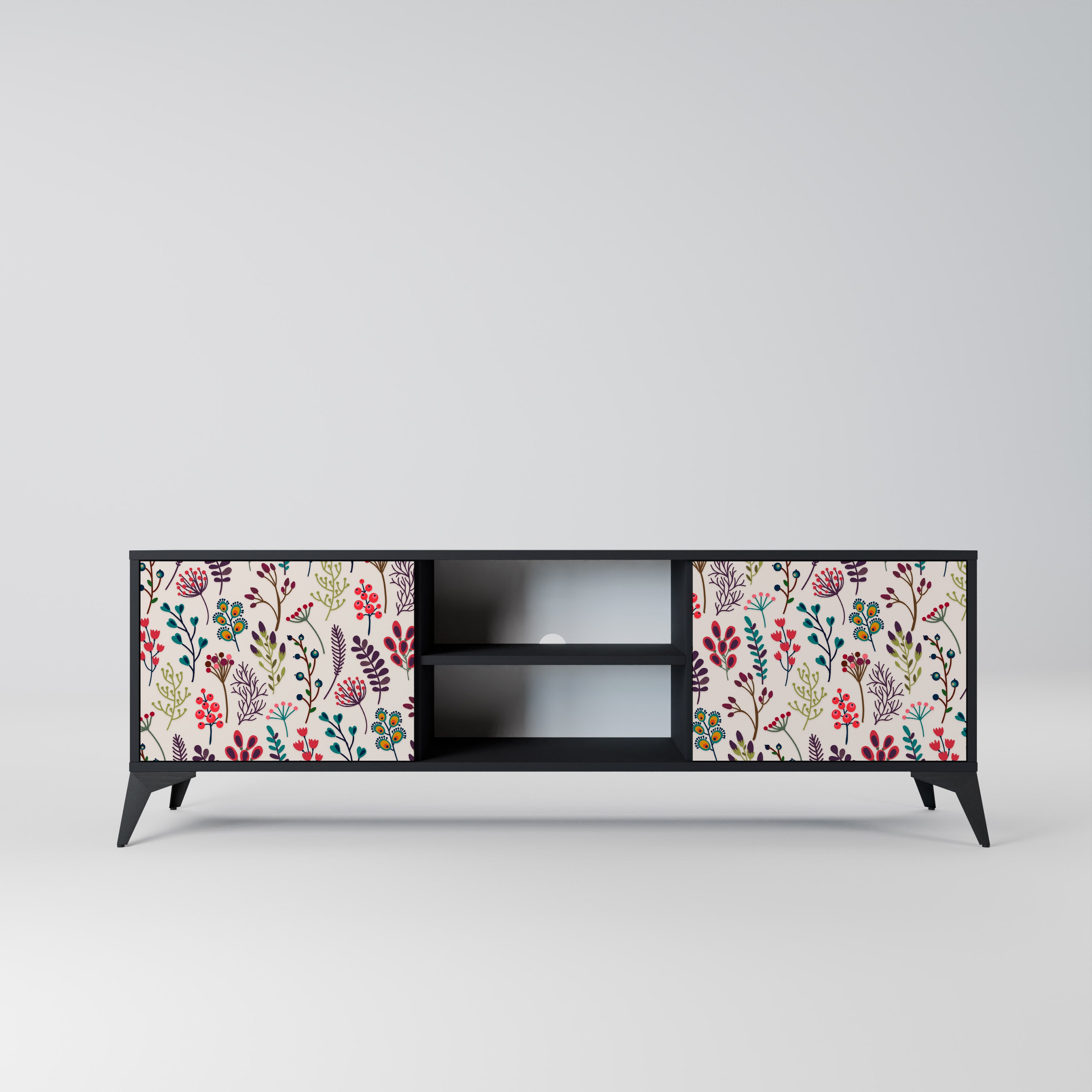 Mueble de TV de 2 puertas AUTUMN SUNDRIES en acabado negro