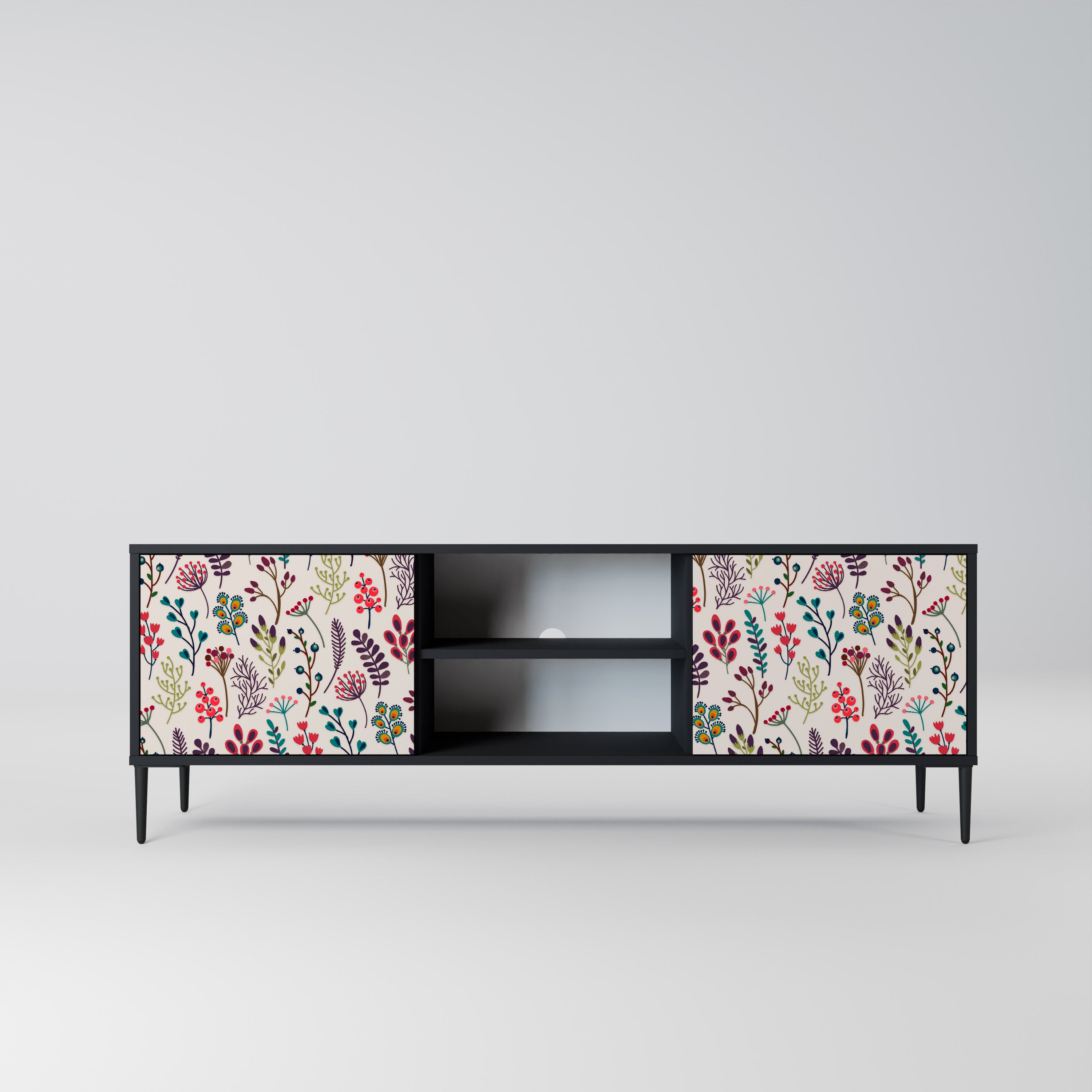 Mueble de TV de 2 puertas AUTUMN SUNDRIES en acabado negro