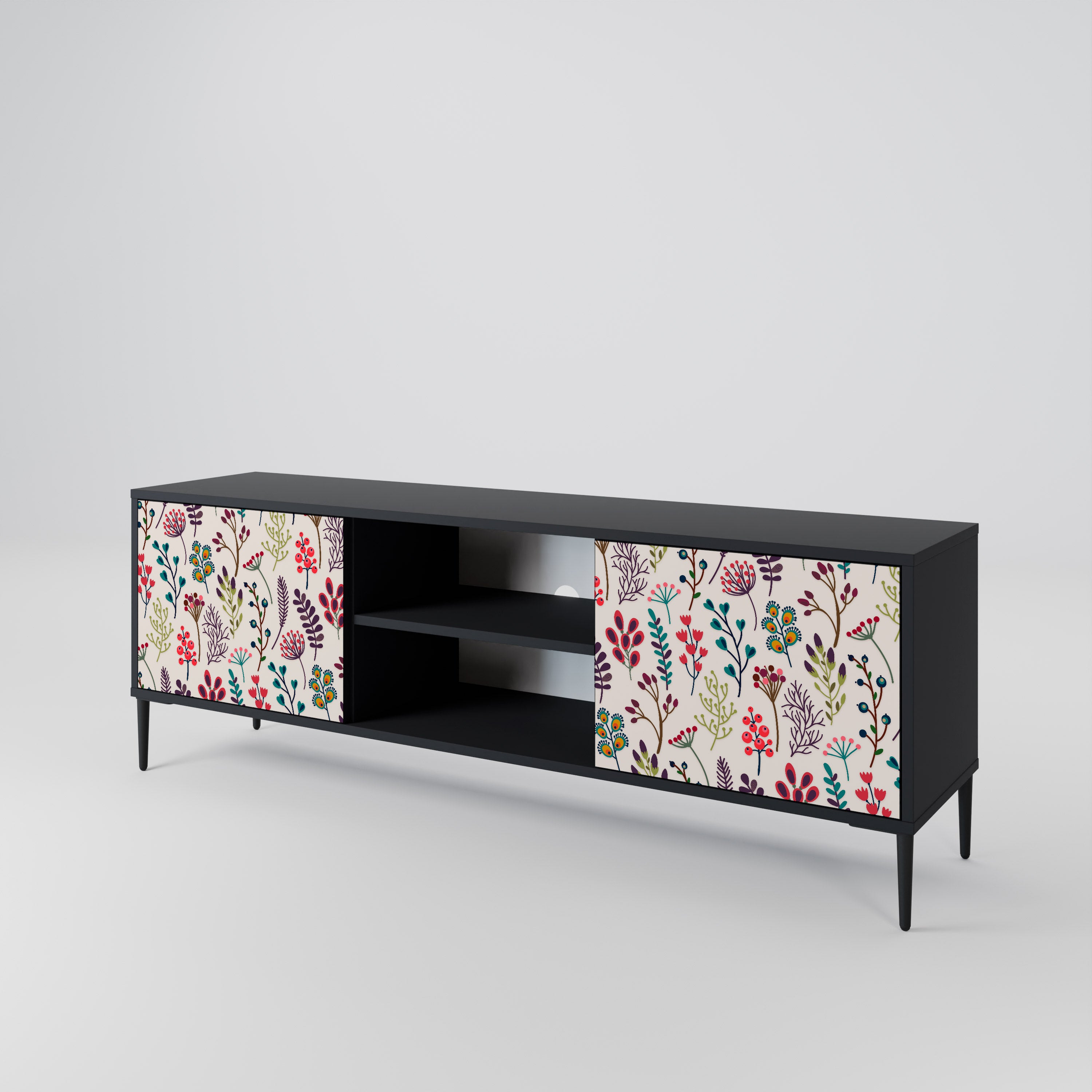 Mueble de TV de 2 puertas AUTUMN SUNDRIES en acabado negro