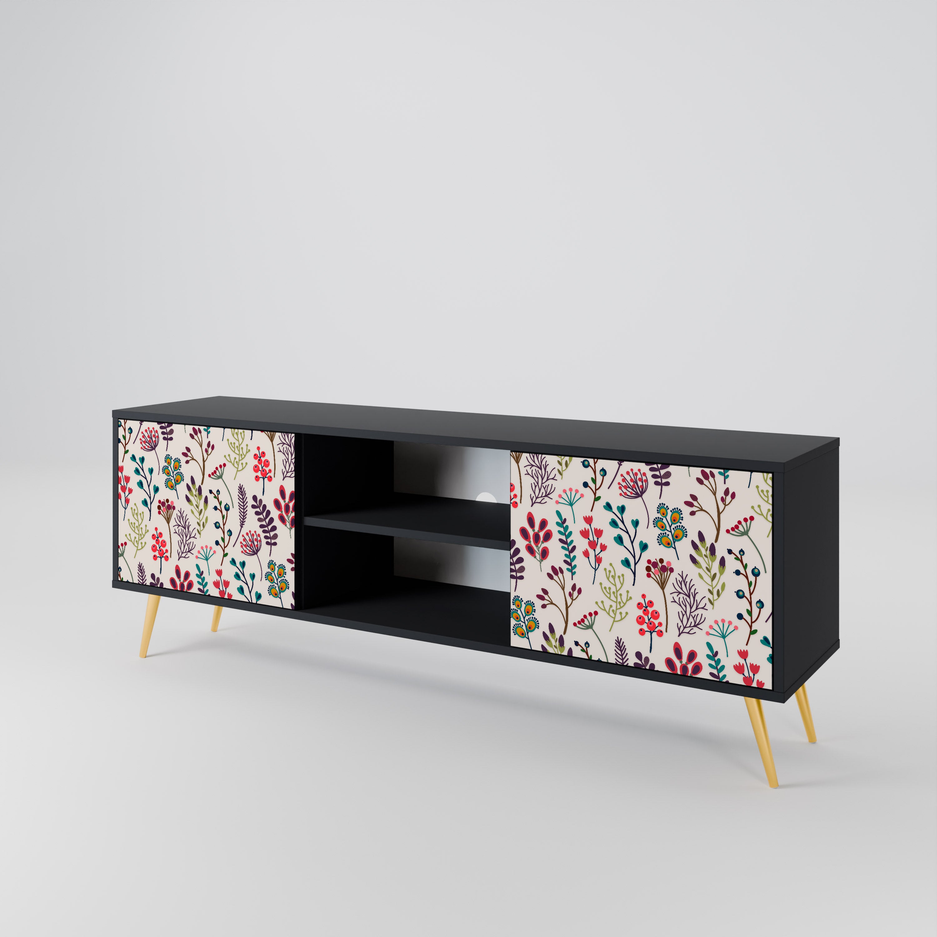 Mueble de TV de 2 puertas AUTUMN SUNDRIES en acabado negro