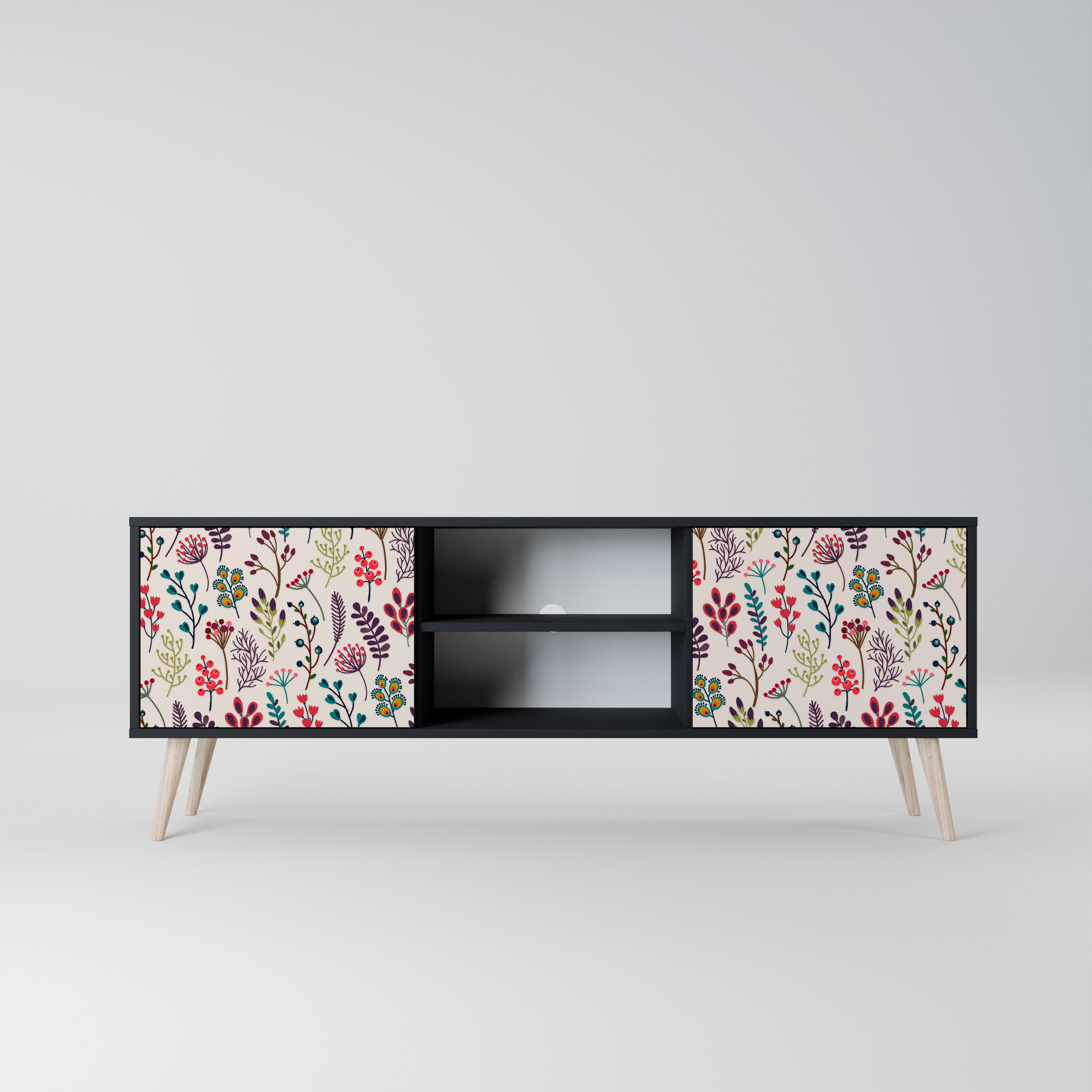 Mueble de TV de 2 puertas AUTUMN SUNDRIES en acabado negro