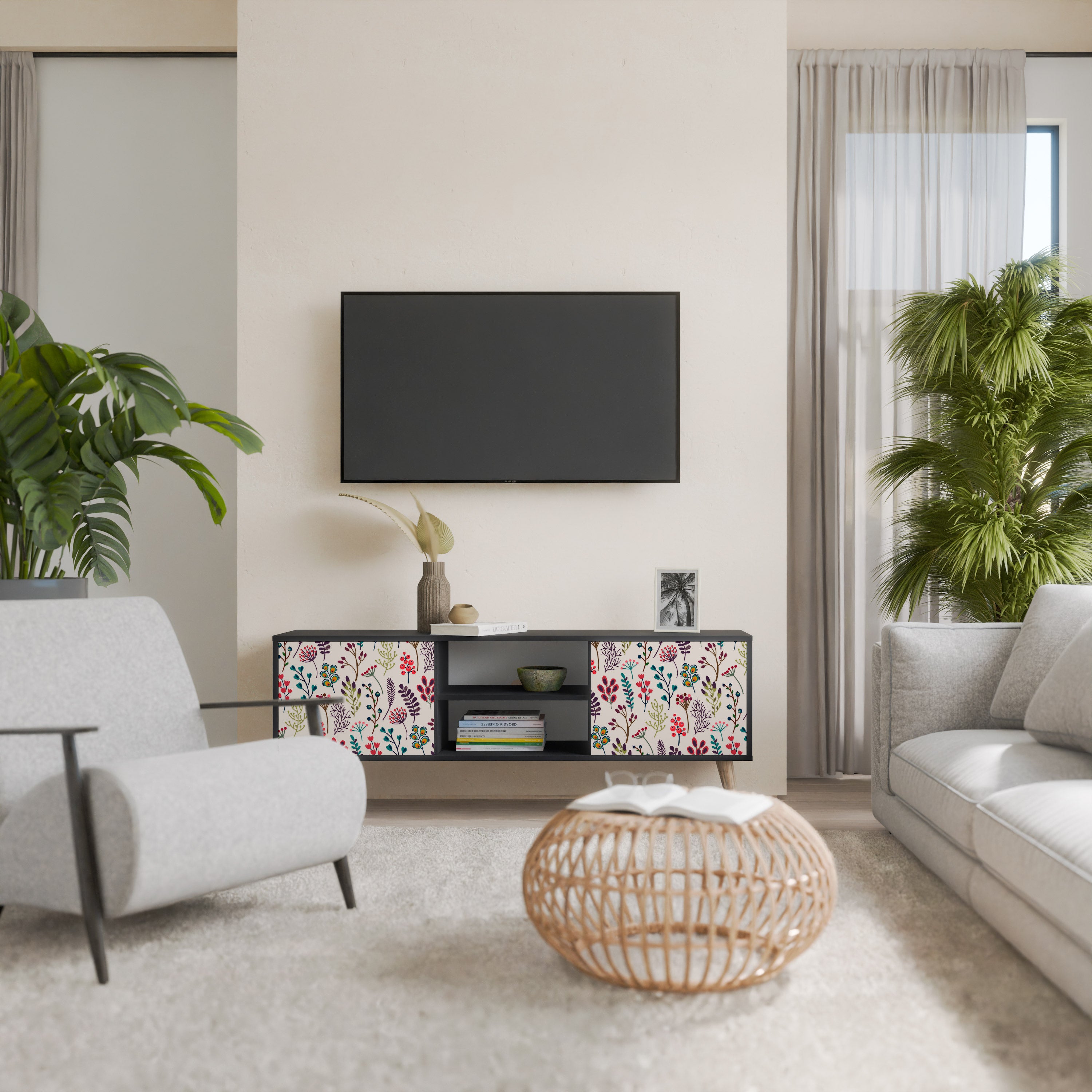 Mueble de TV de 2 puertas AUTUMN SUNDRIES en acabado negro