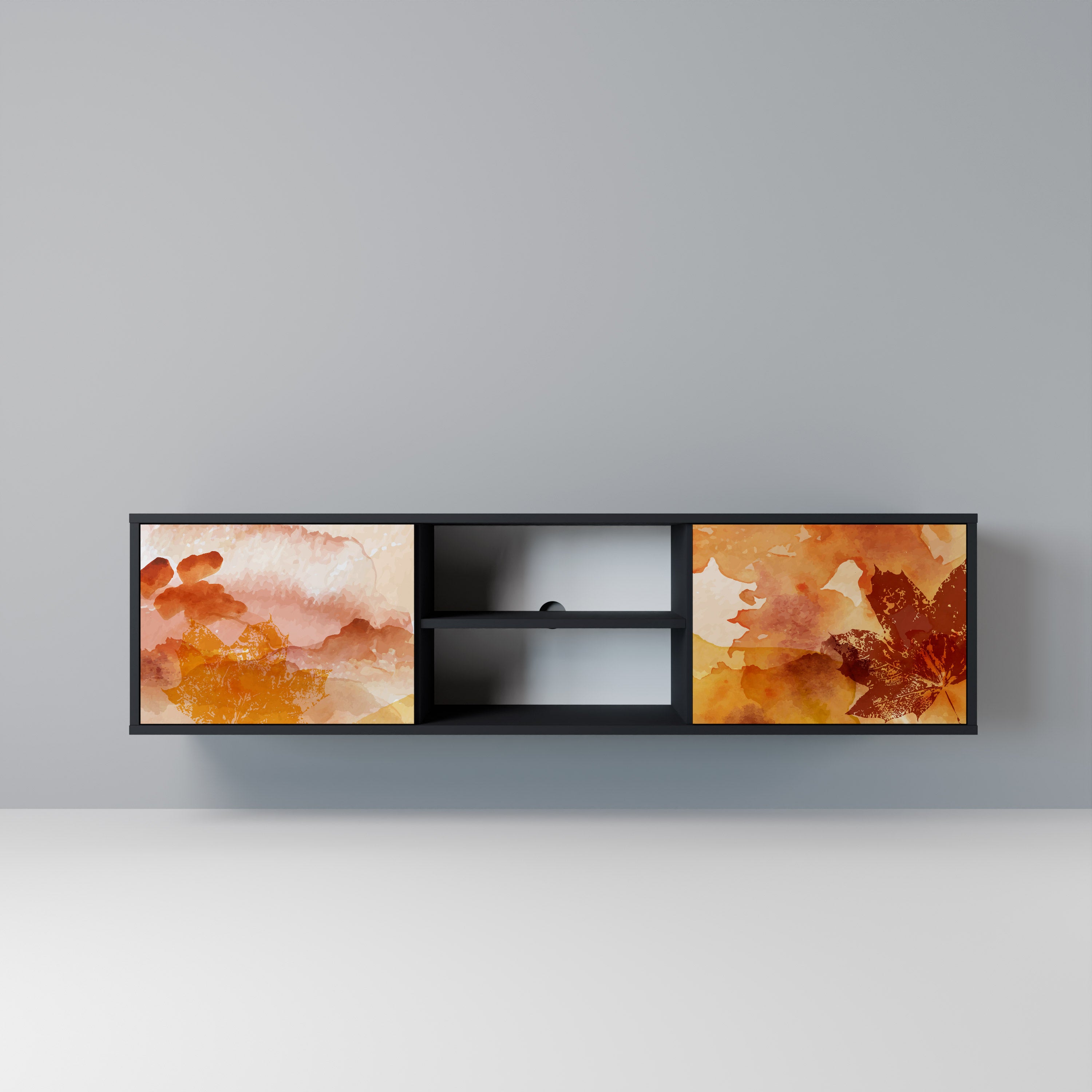 Mueble de TV de 2 puertas TRACES OF AUTUMN en acabado negro