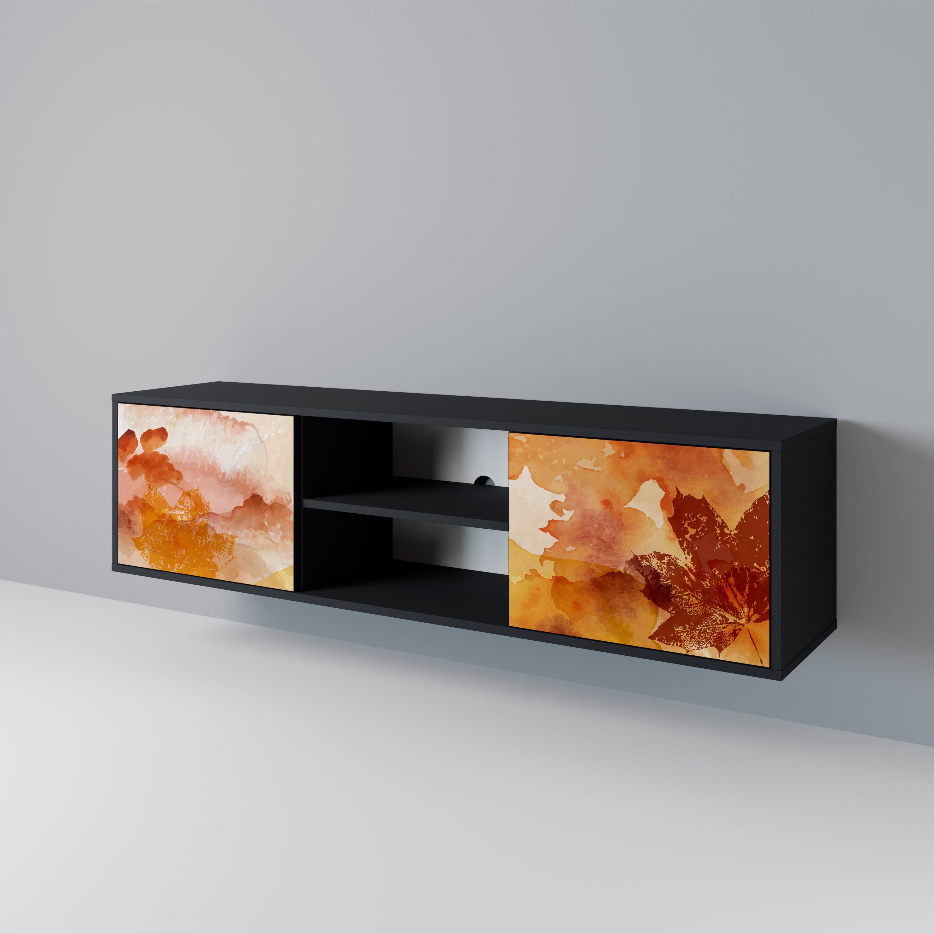 Mueble de TV de 2 puertas TRACES OF AUTUMN en acabado negro